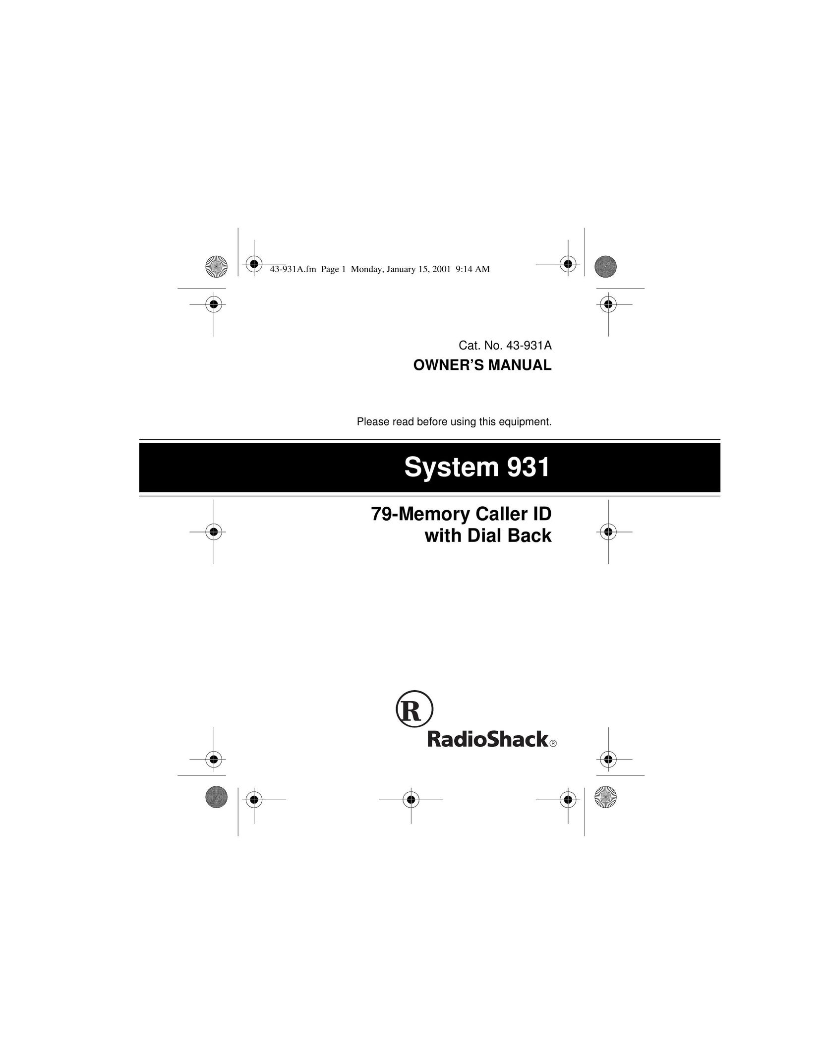 Radio Shack 43-931A Caller ID Box User Manual