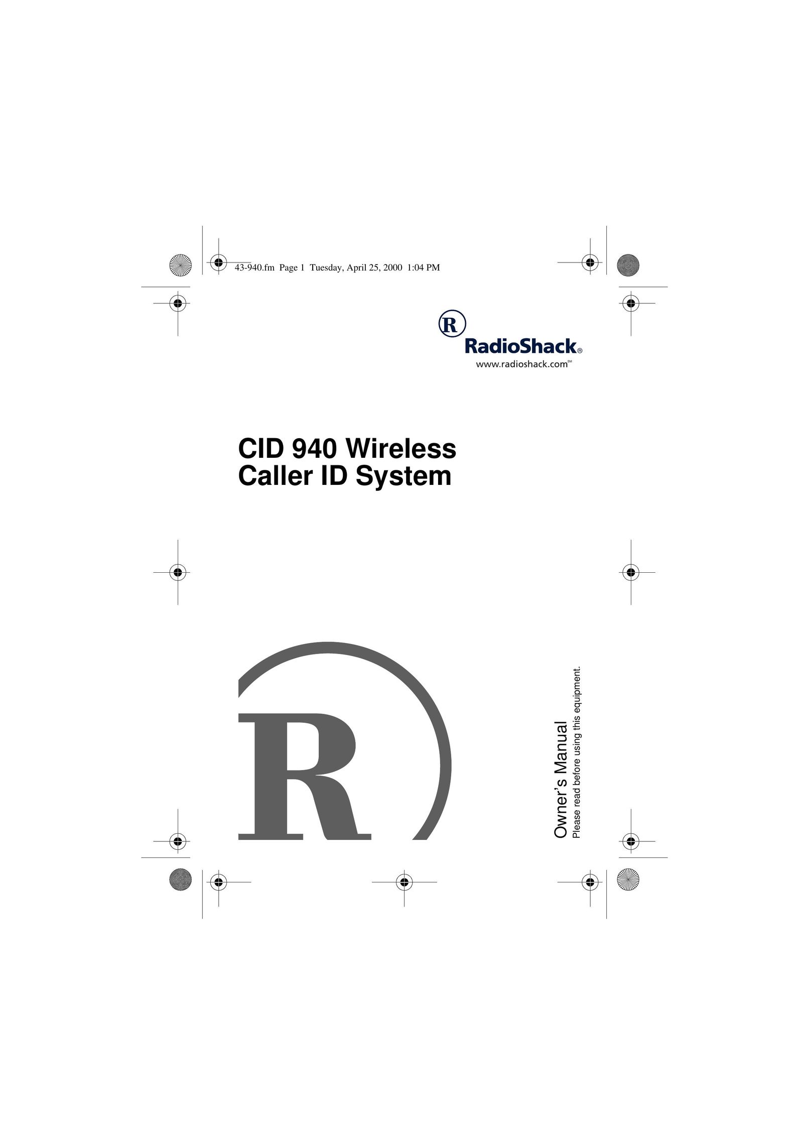 Radio Shack CID 940 Caller ID Box User Manual