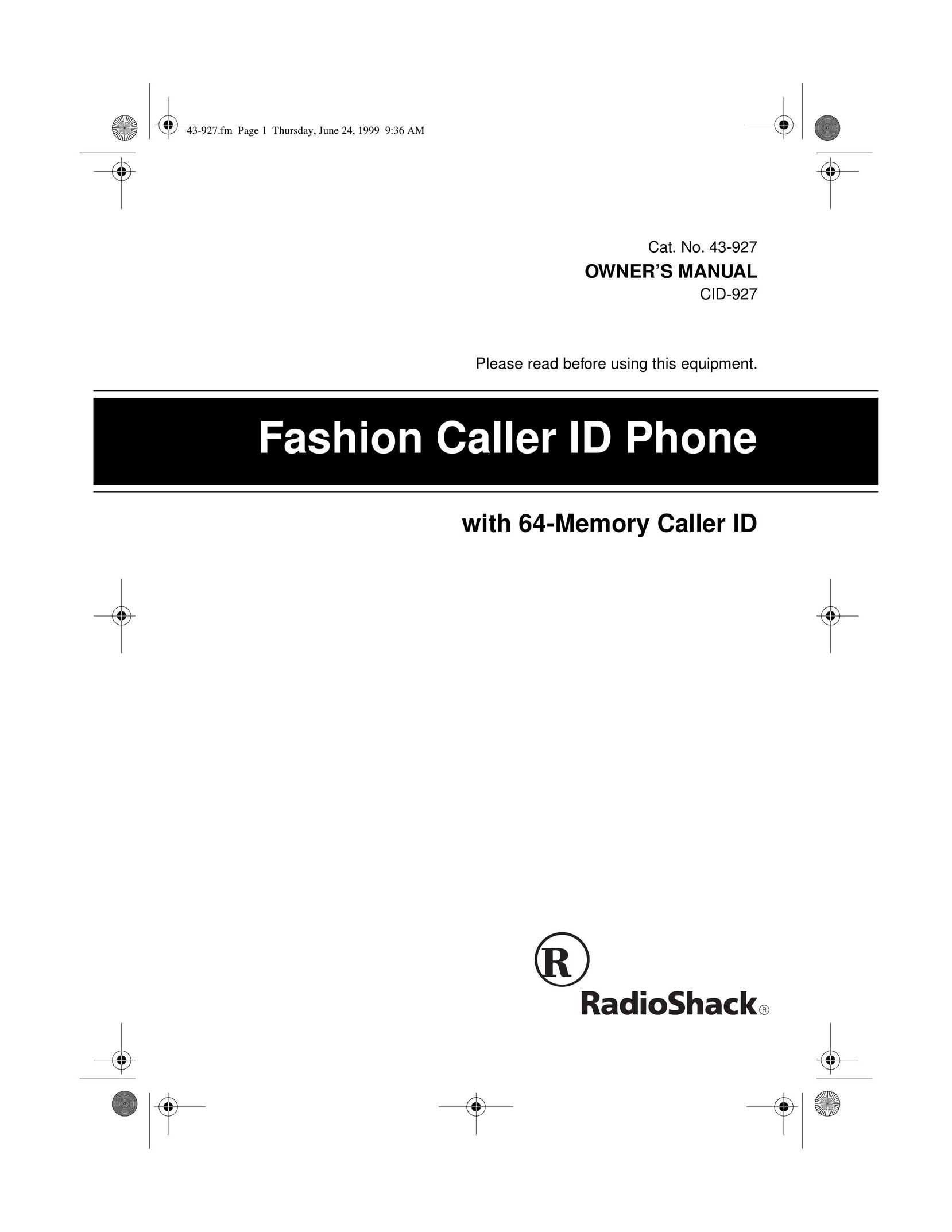 Radio Shack CID-927 Caller ID Box User Manual