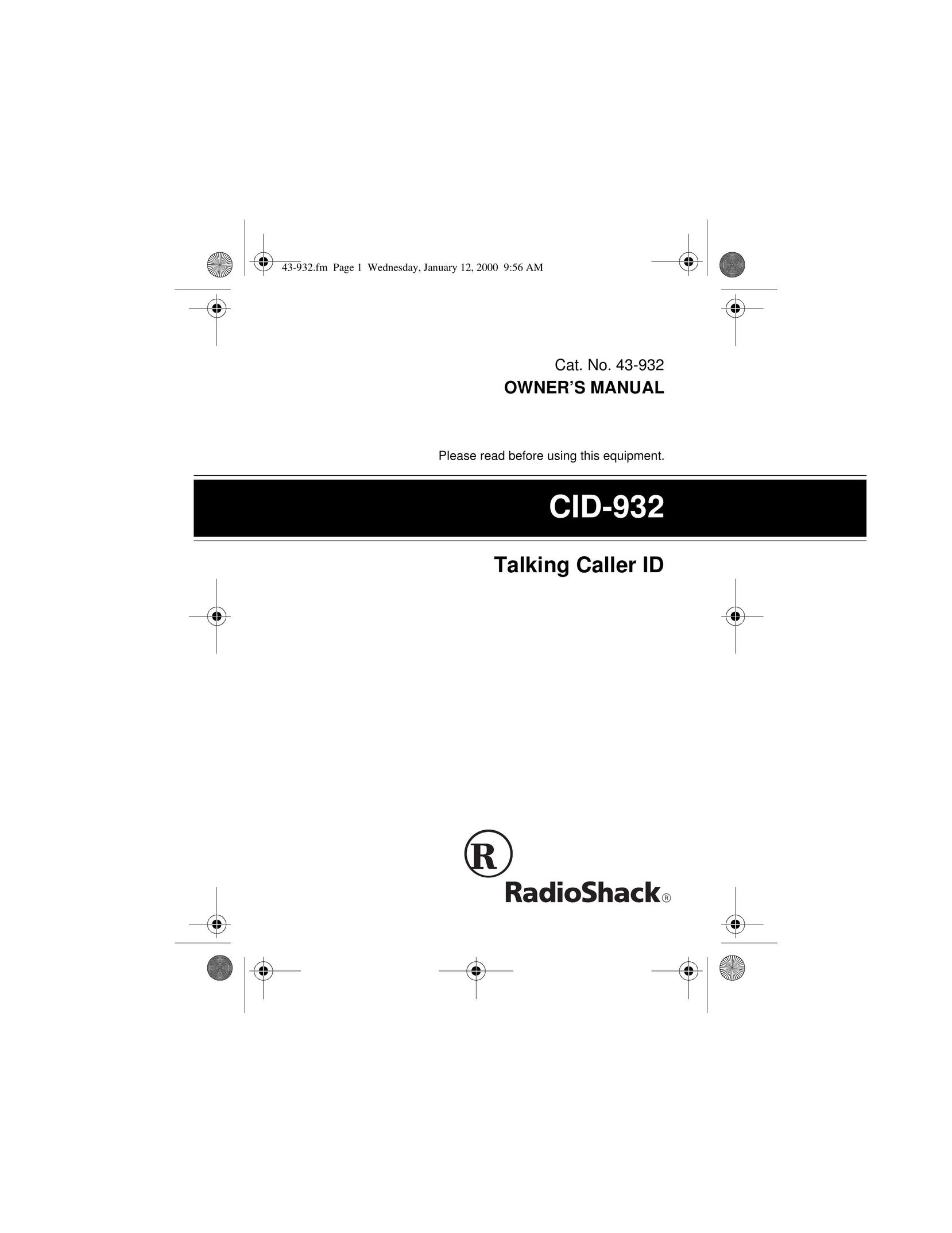 Radio Shack CID-932 Caller ID Box User Manual
