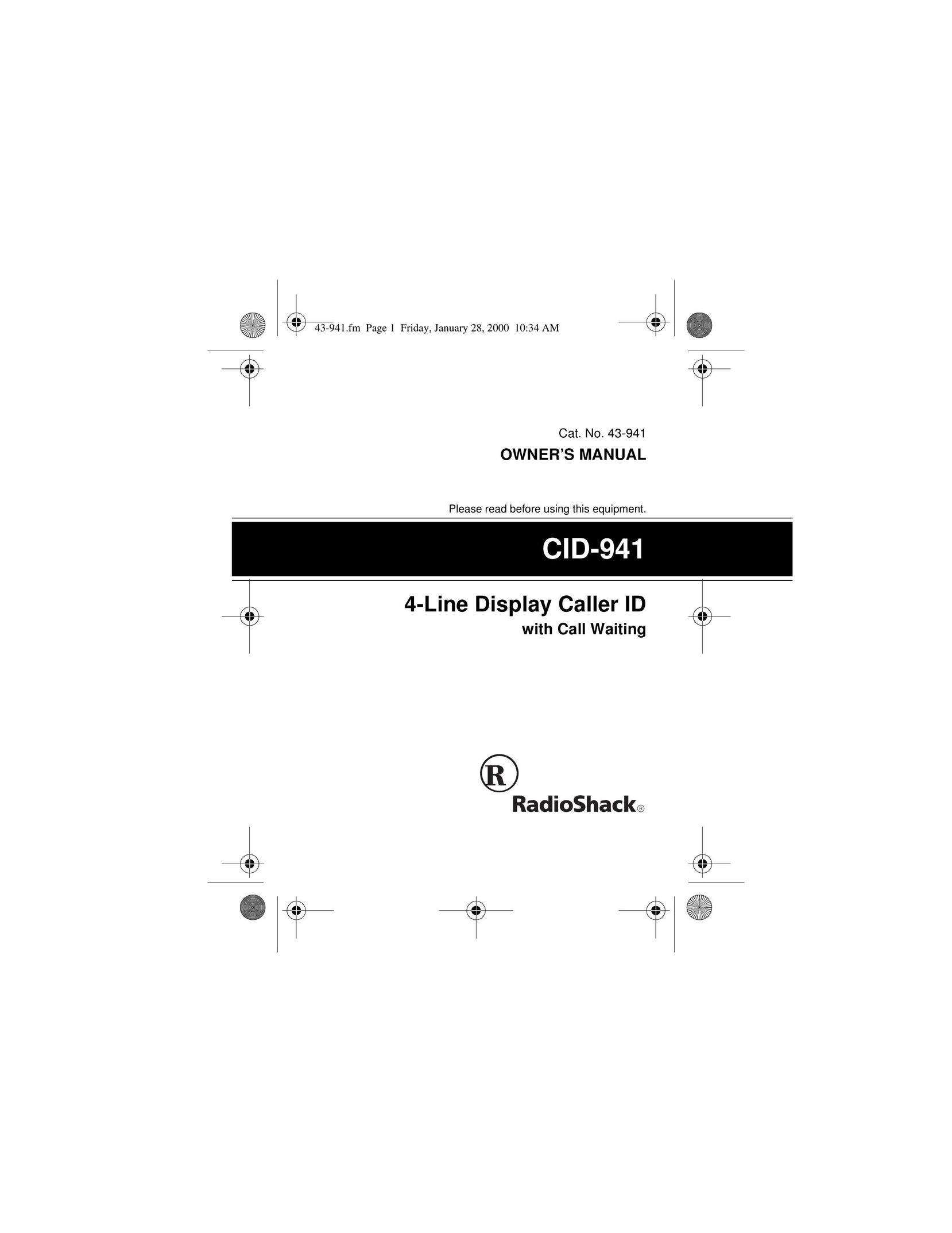 Radio Shack CID-941 Caller ID Box User Manual
