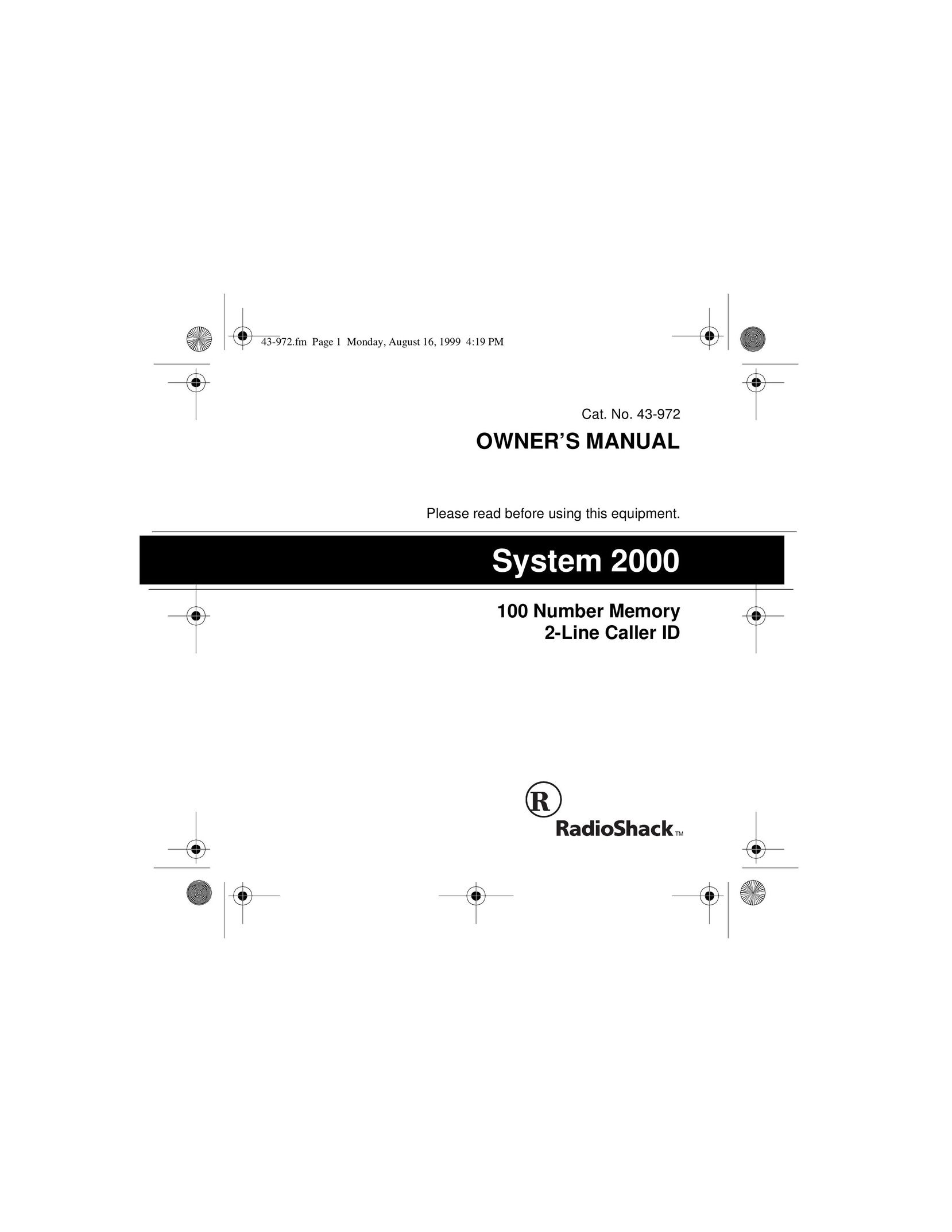 Radio Shack SYSTEM 2000 Caller ID Box User Manual