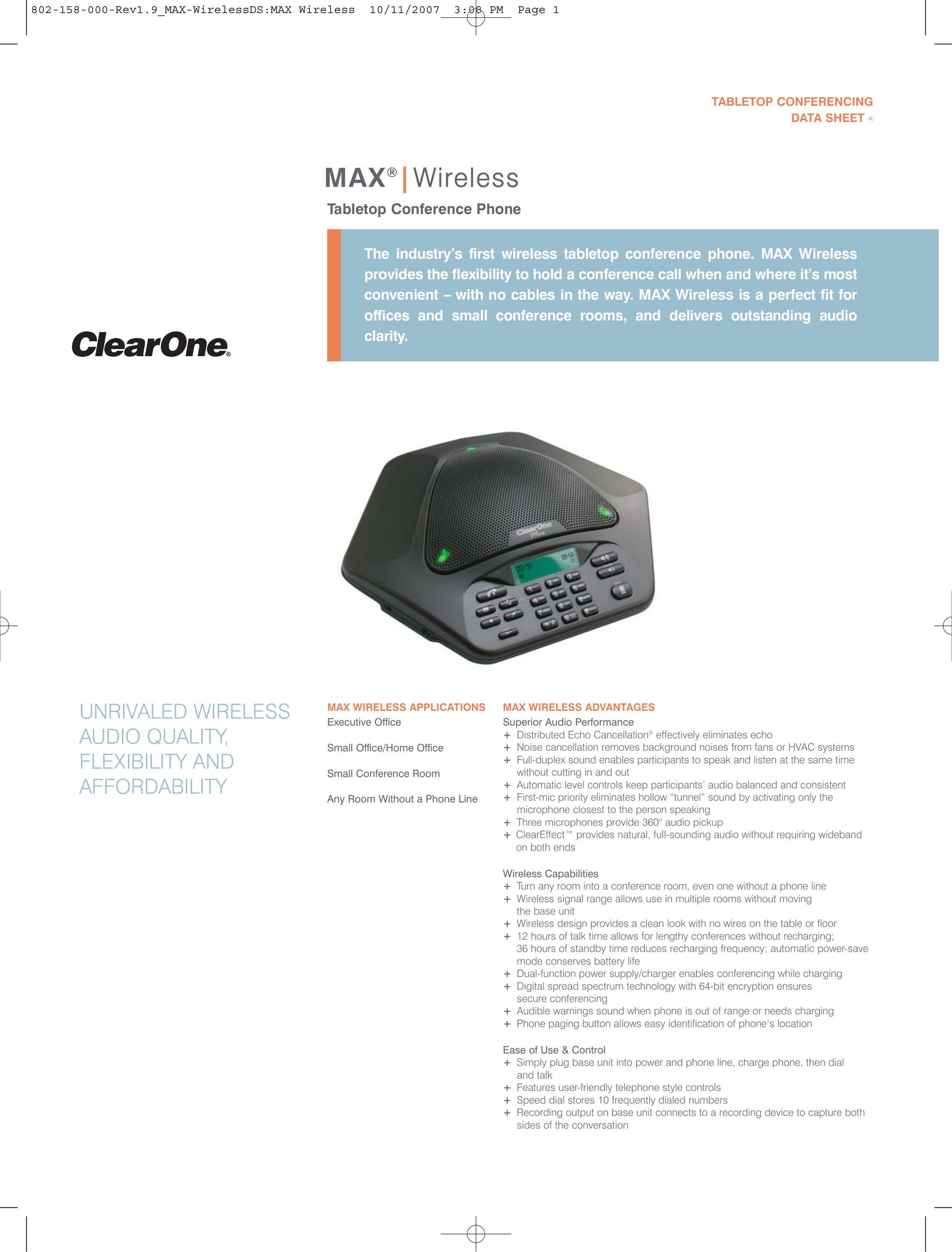 ClearOne comm 910-158-004 Conference Phone User Manual
