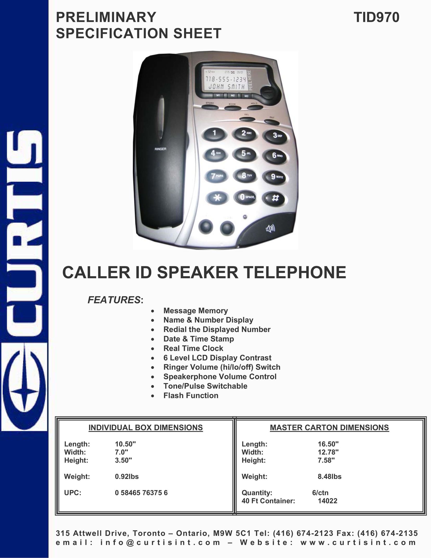 Curtis TID970 Conference Phone User Manual