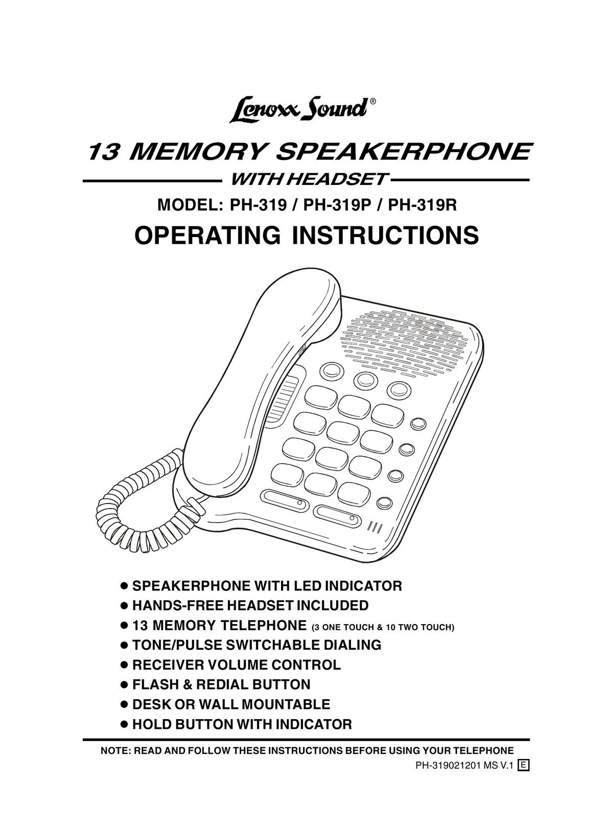 Lenoxx Electronics PH-319 Conference Phone User Manual
