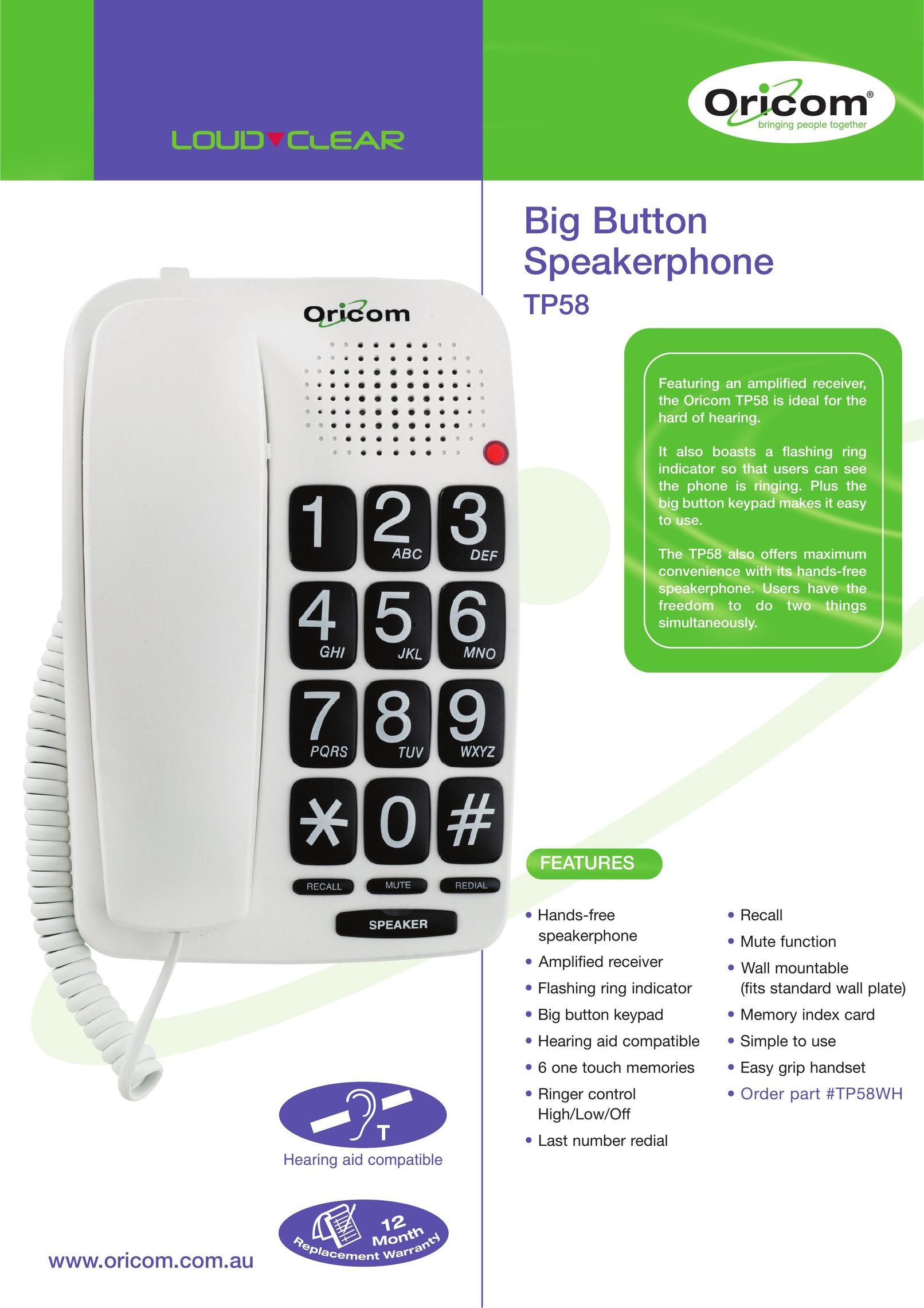 Oricom TP58 Conference Phone User Manual