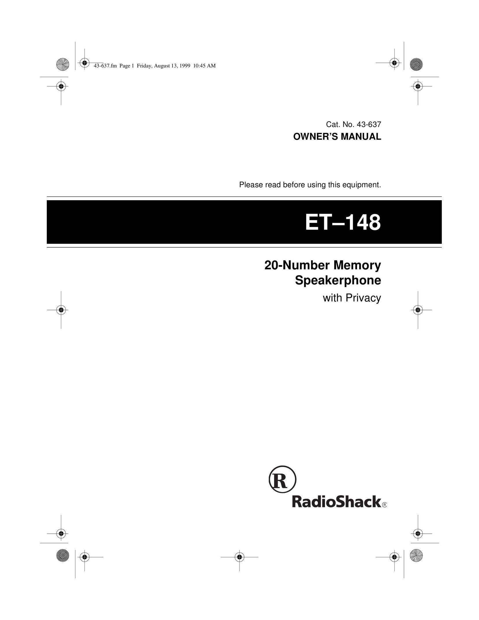 Radio Shack ET-148 Conference Phone User Manual