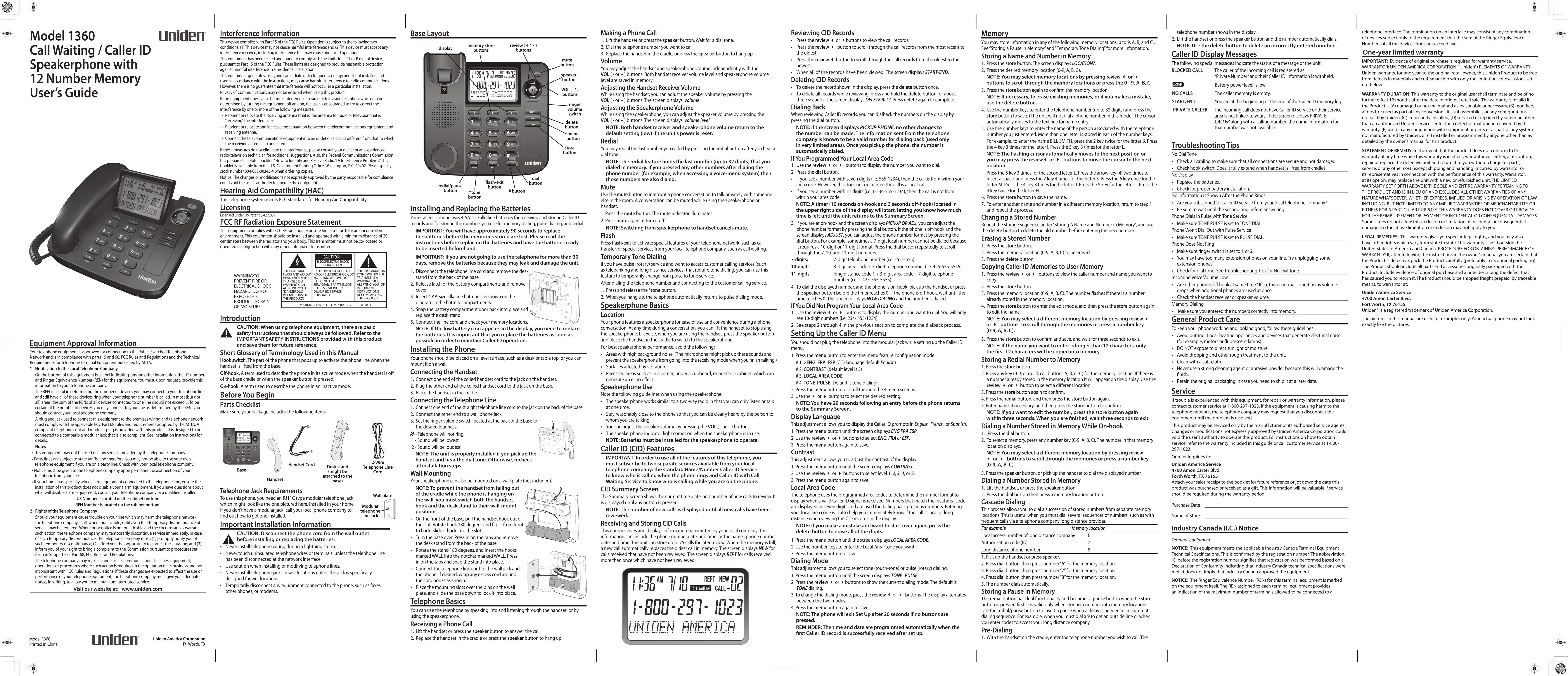 Uniden 1360BK Conference Phone User Manual