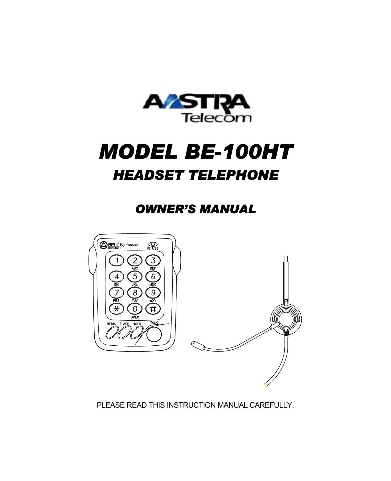 Aastra Telecom BE-100HT Corded Headset User Manual