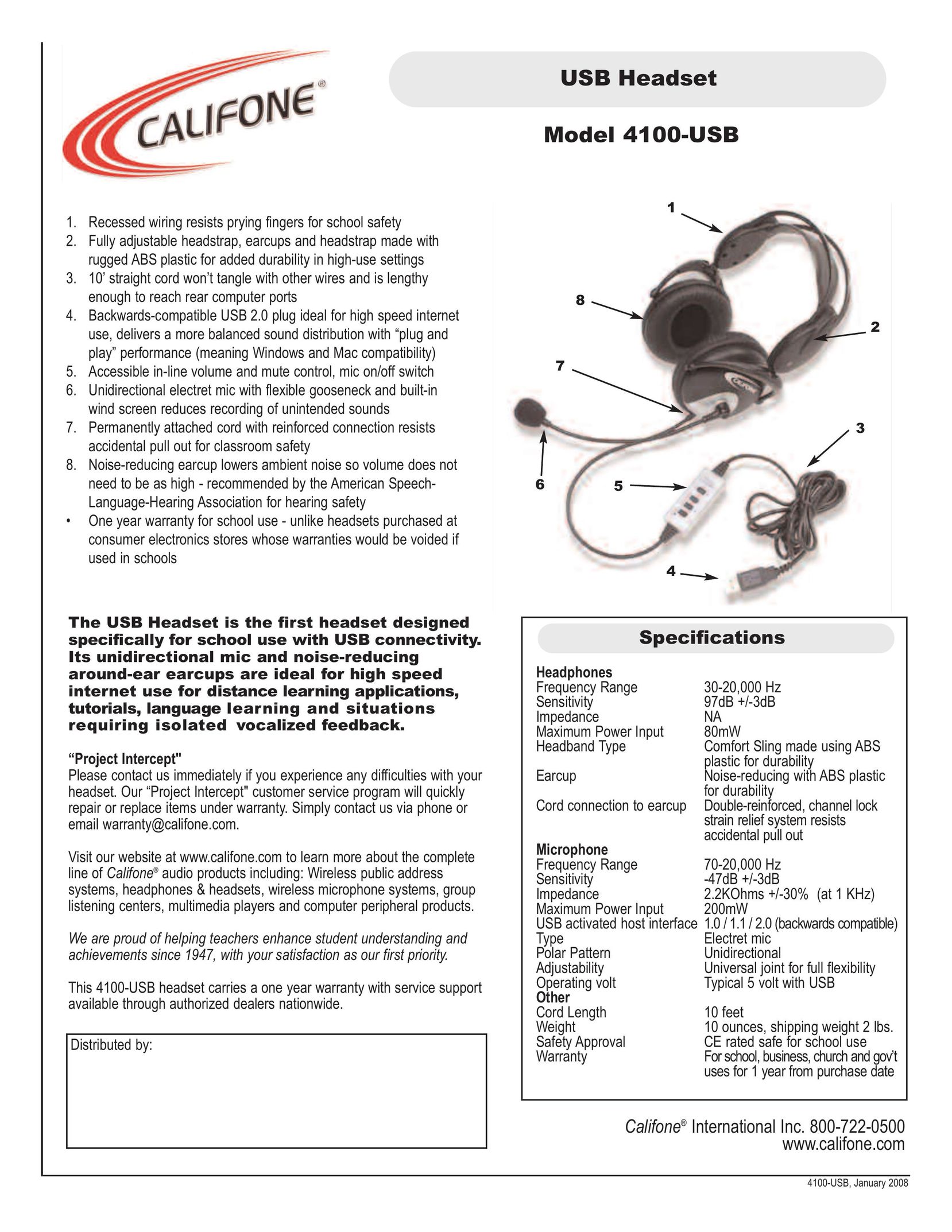 Califone 4100 Corded Headset User Manual
