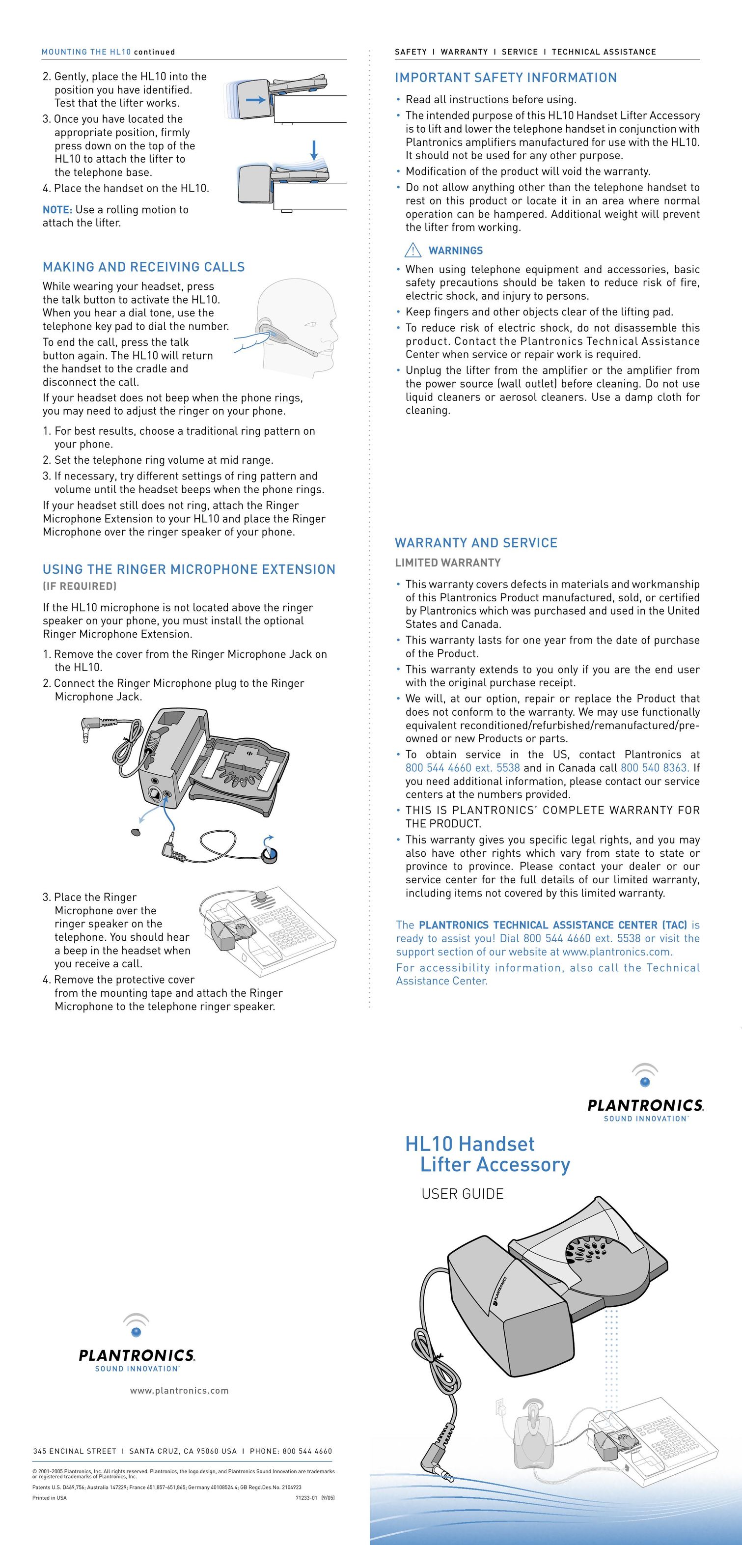 Plantronics 6096135 Corded Headset User Manual