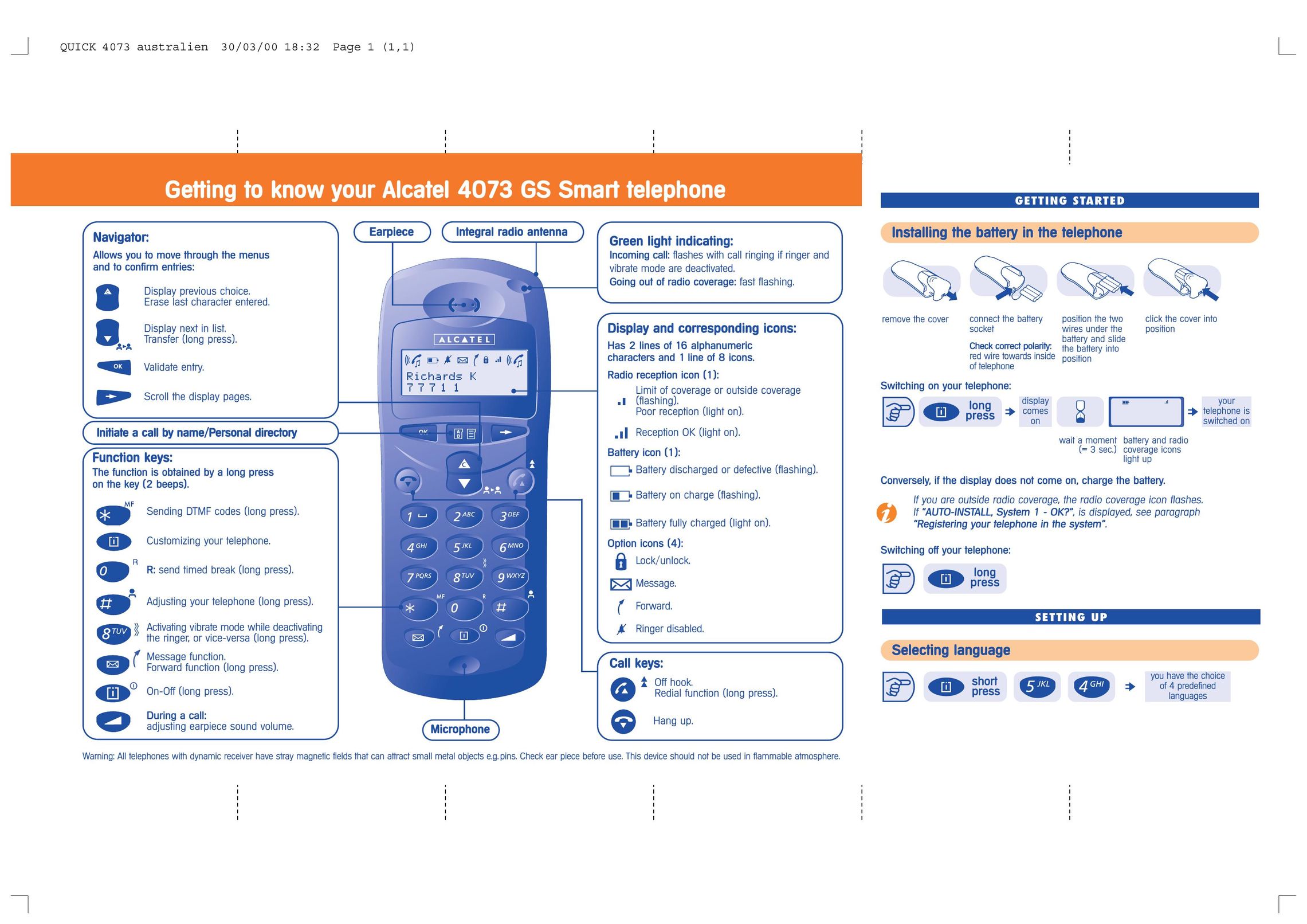 Alcatel Carrier Internetworking Solutions 4073 GS Cordless Telephone User Manual