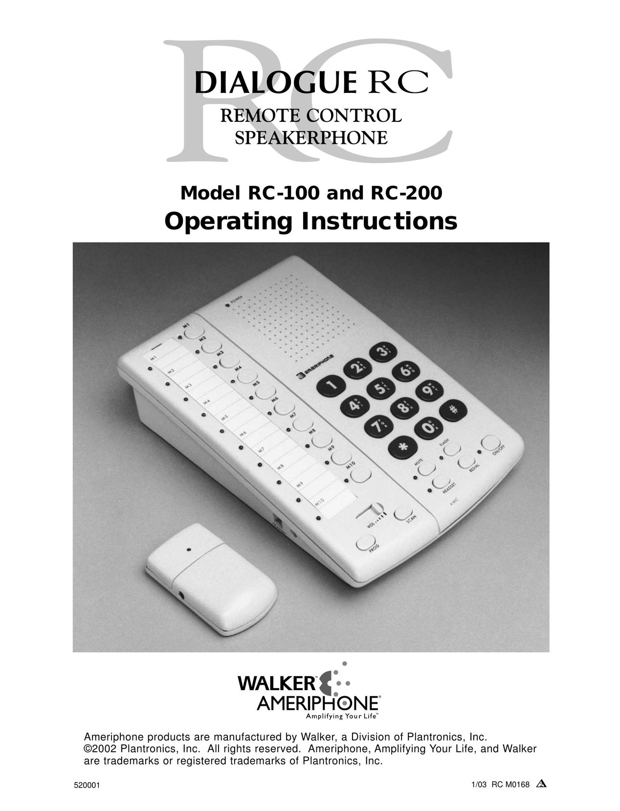 Ameriphone RC-100 Cordless Telephone User Manual