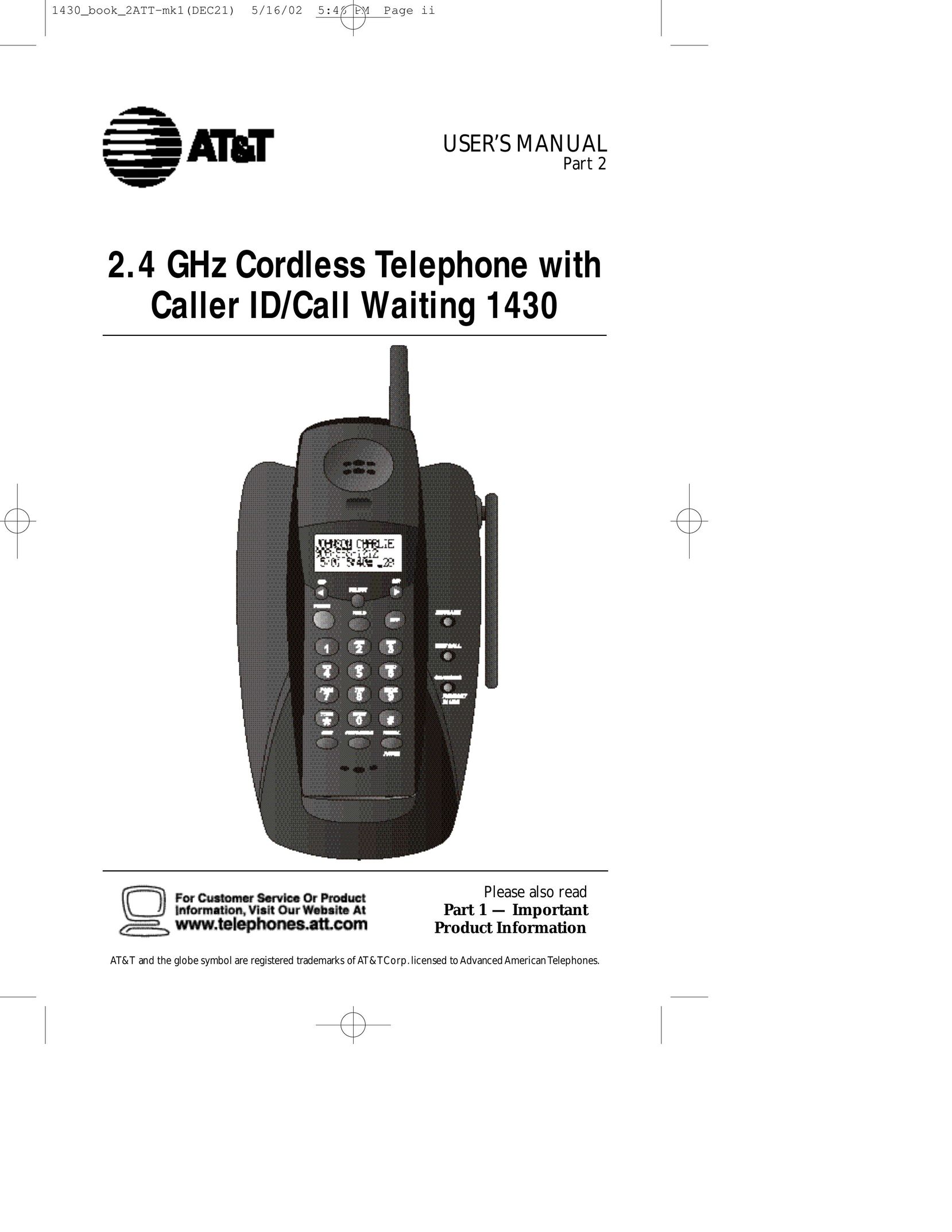 AT&T 1430 Cordless Telephone User Manual