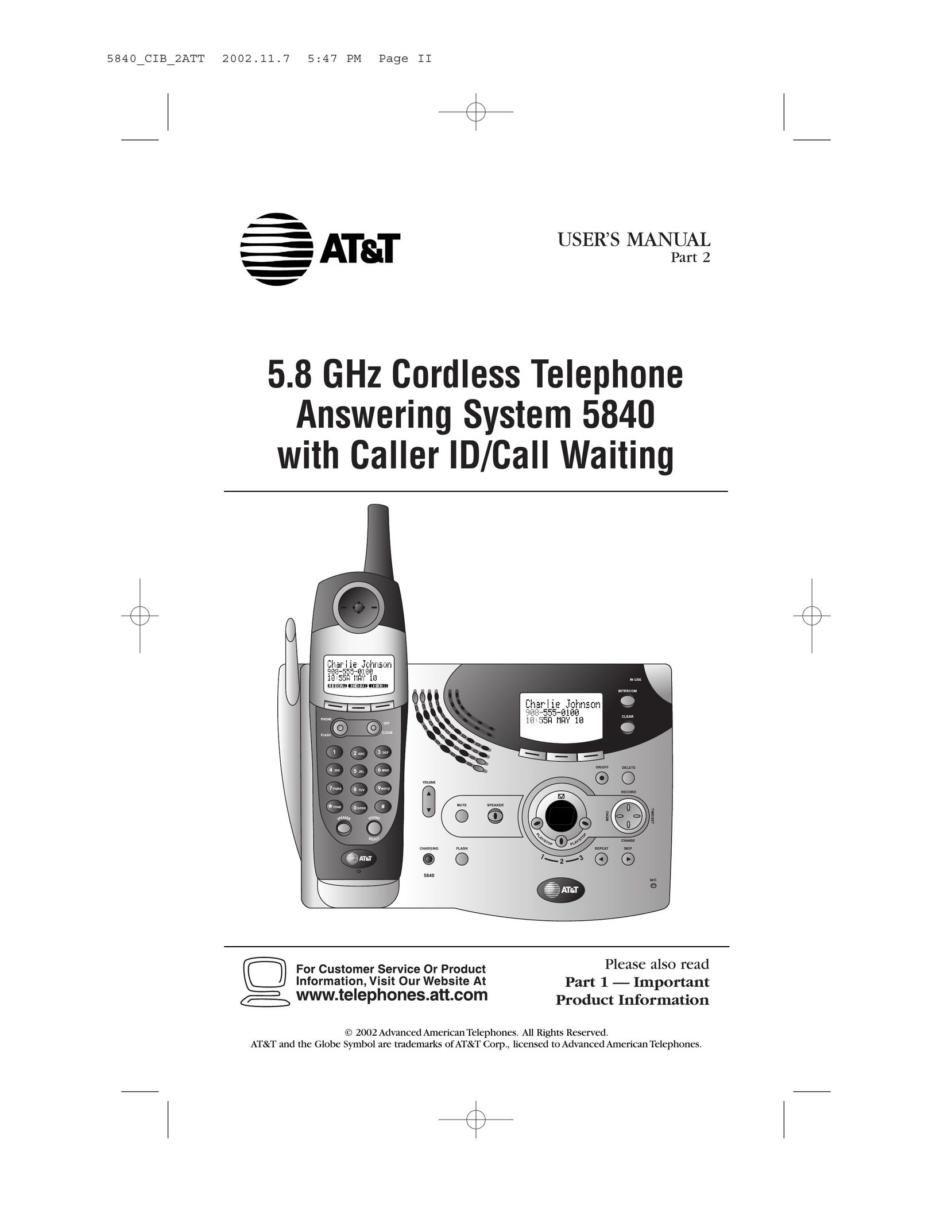 AT&T 5840 Cordless Telephone User Manual
