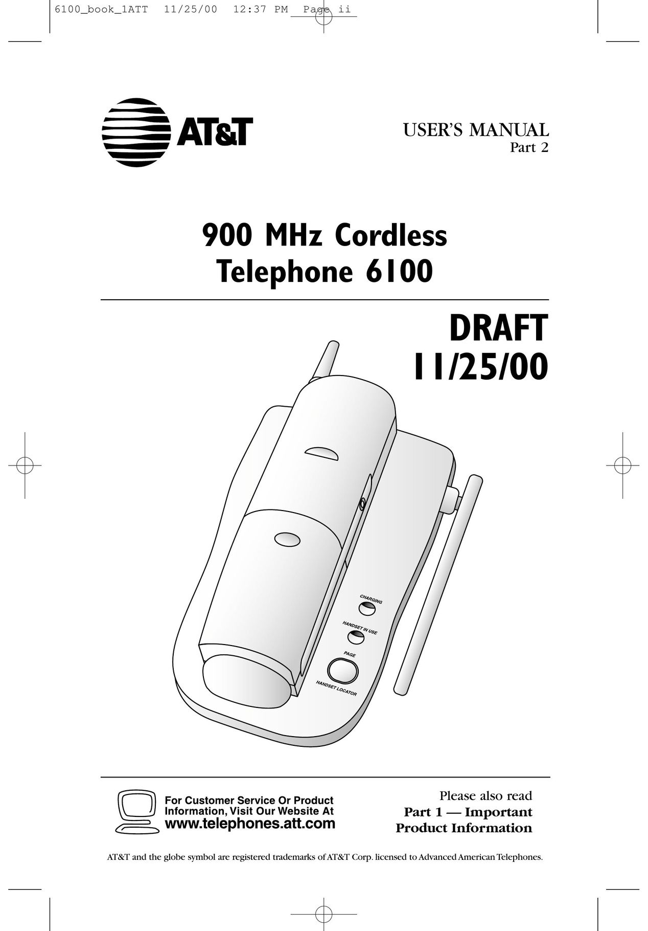 AT&T 6100 Cordless Telephone User Manual