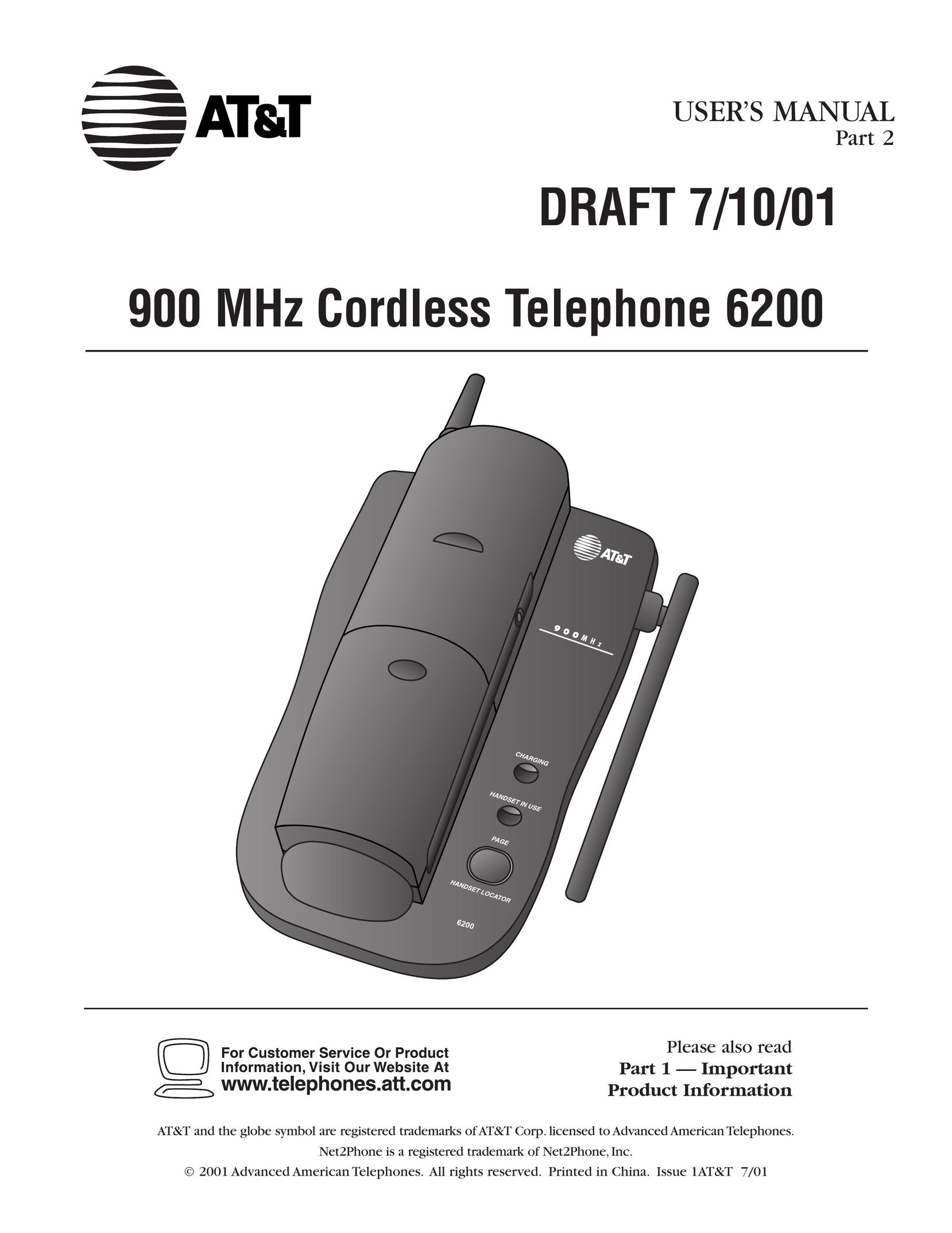 AT&T 6200 Cordless Telephone User Manual