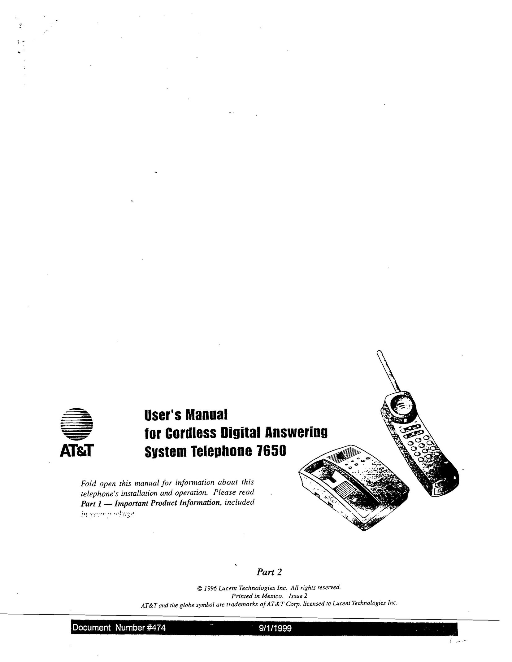 AT&T 7650 Cordless Telephone User Manual