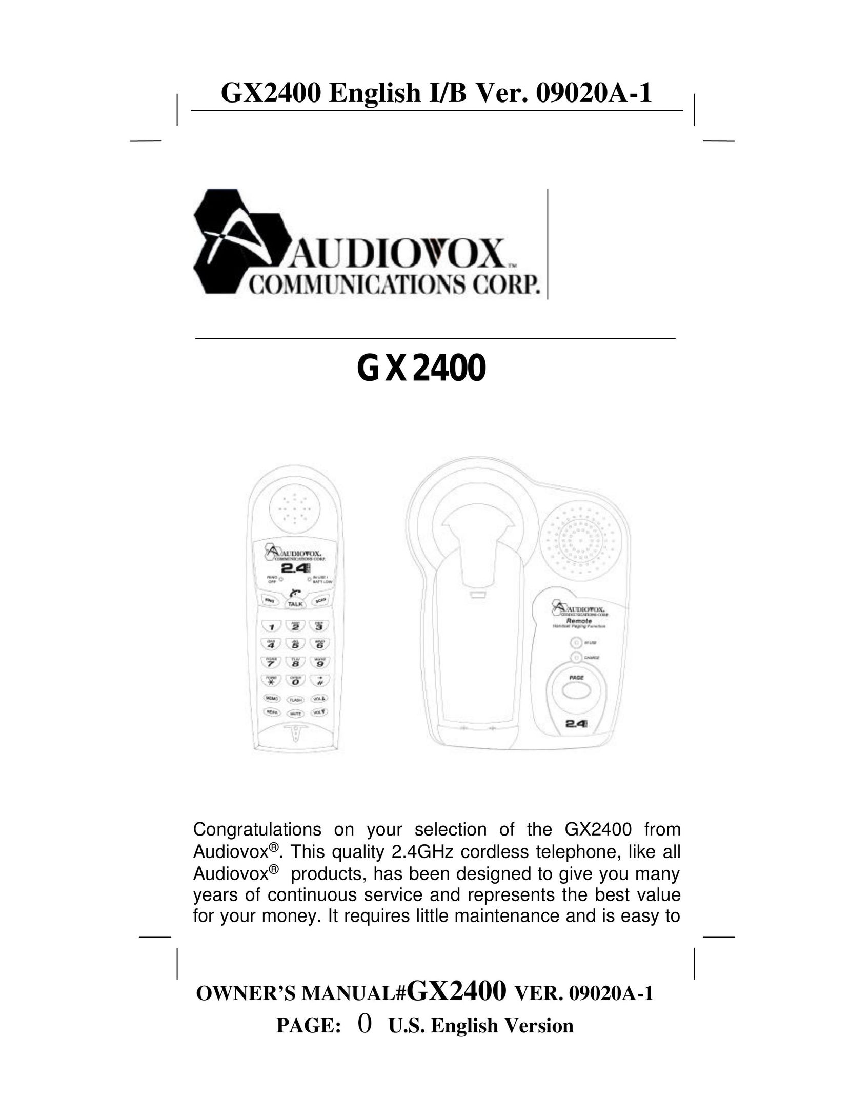 Audiovox gx2400 Cordless Telephone User Manual