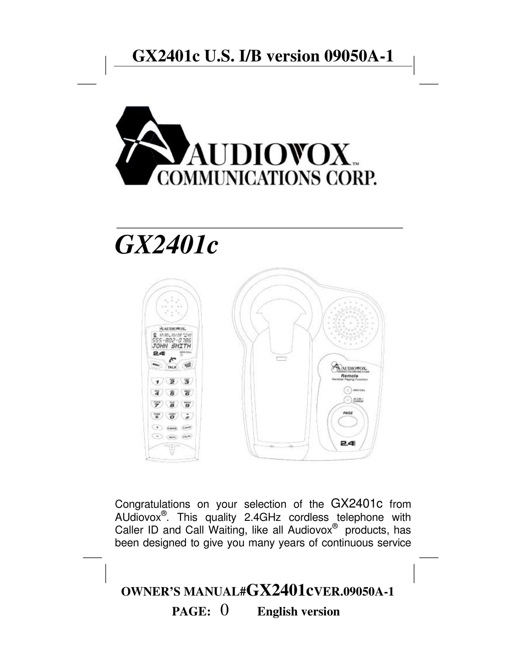Audiovox GX2401c Cordless Telephone User Manual