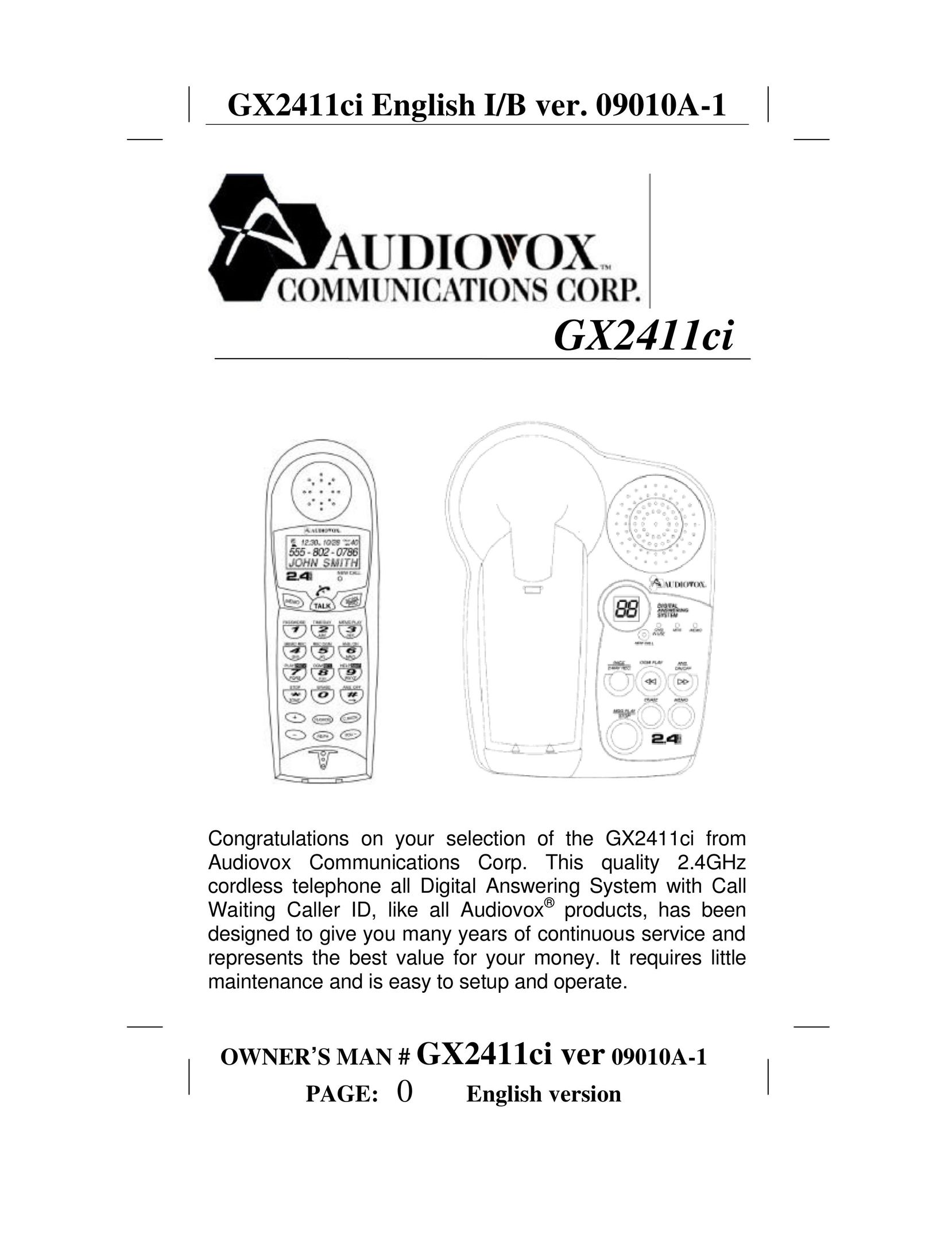 Audiovox GX2411ci Cordless Telephone User Manual
