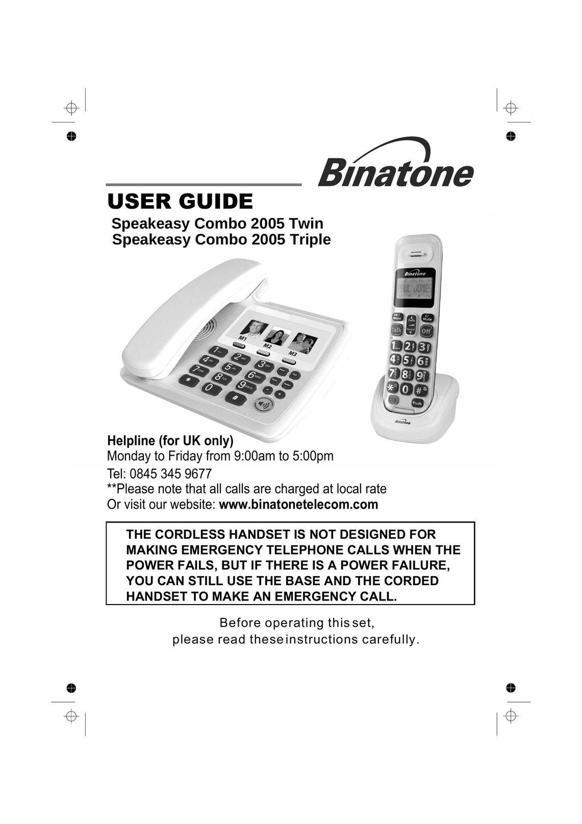 Binatone 2005 TWIN Cordless Telephone User Manual