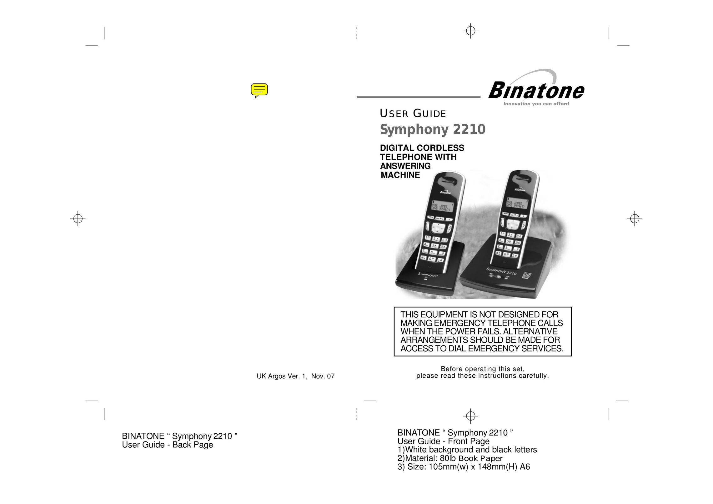 Binatone 2210 Cordless Telephone User Manual