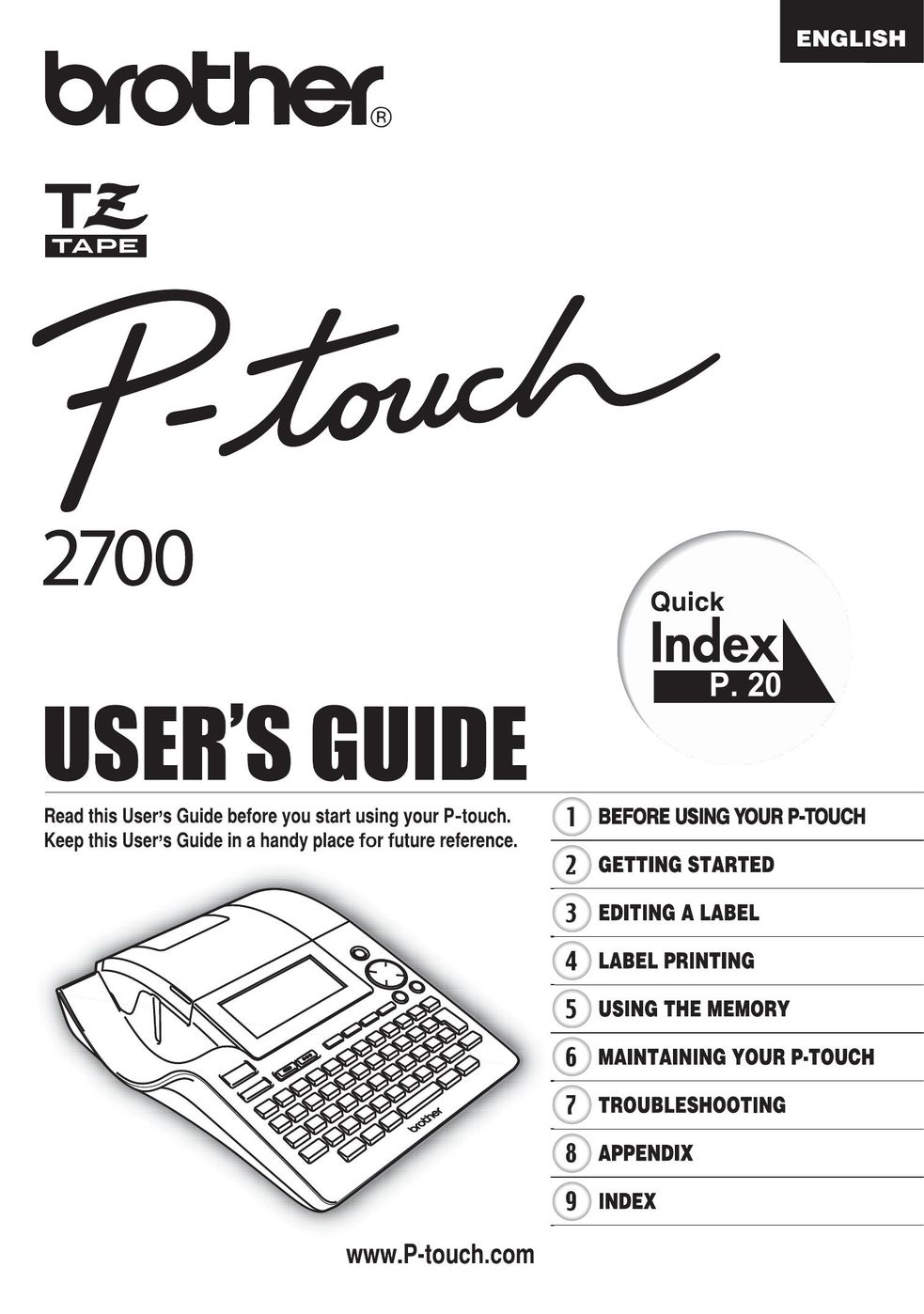 Brother PT-2700 Cordless Telephone User Manual