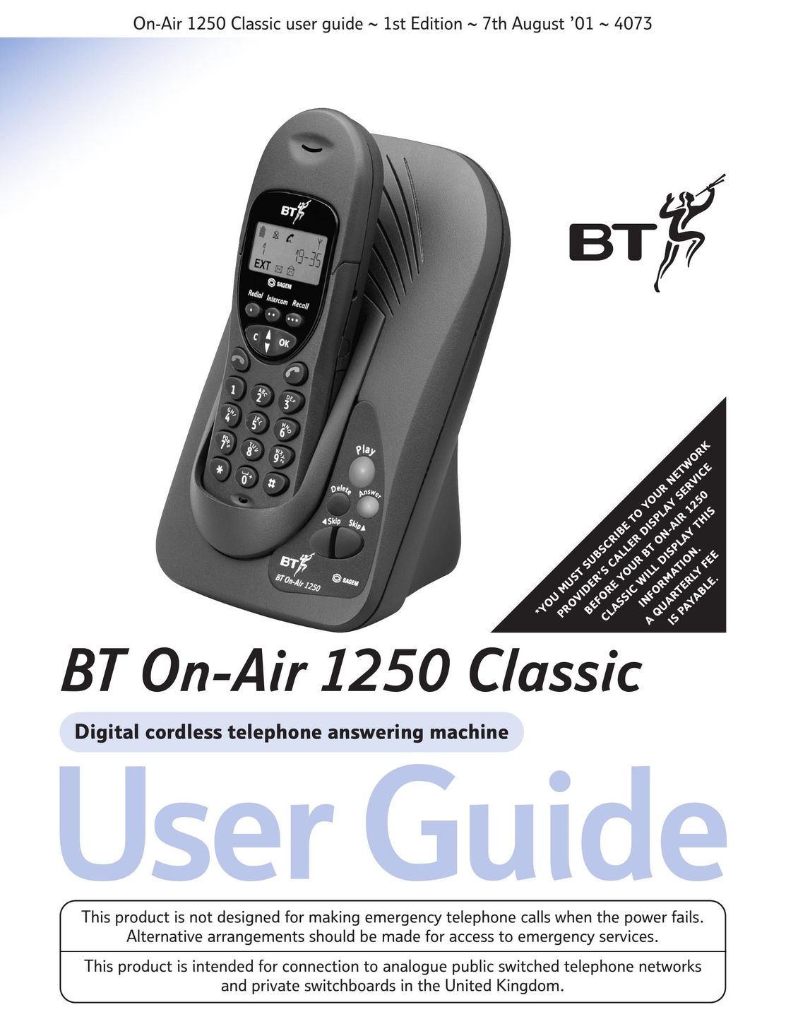 BT 1250 Classic Cordless Telephone User Manual