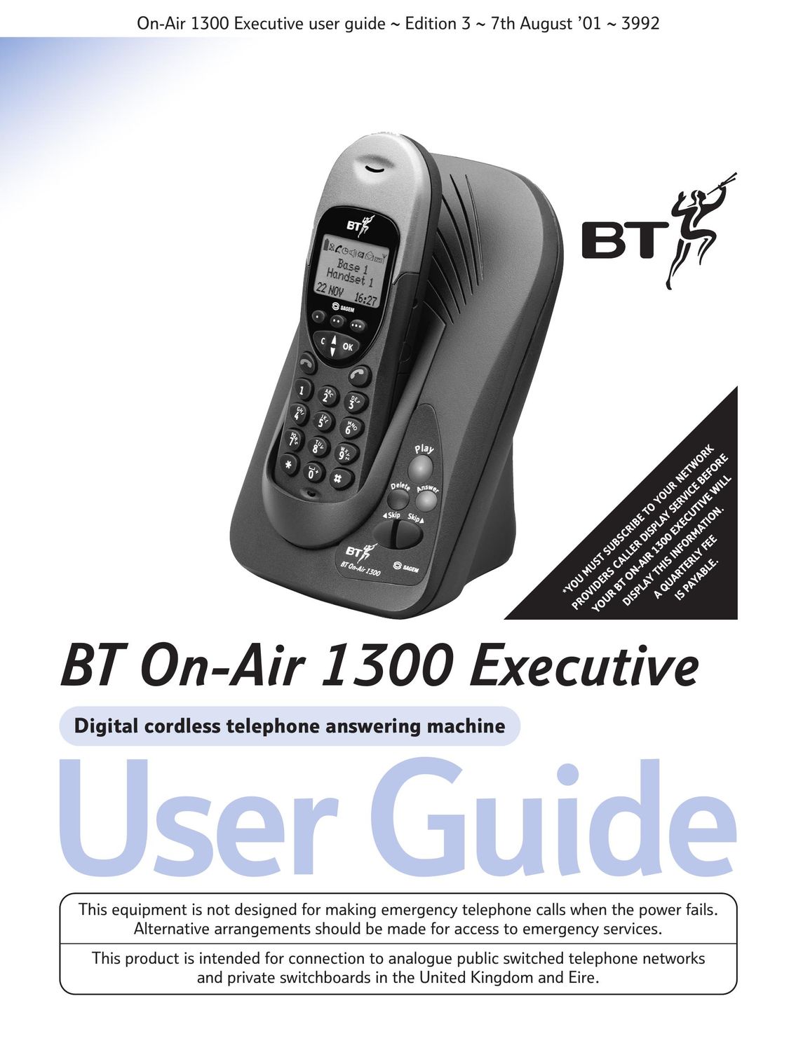BT 1300 Executive Cordless Telephone User Manual