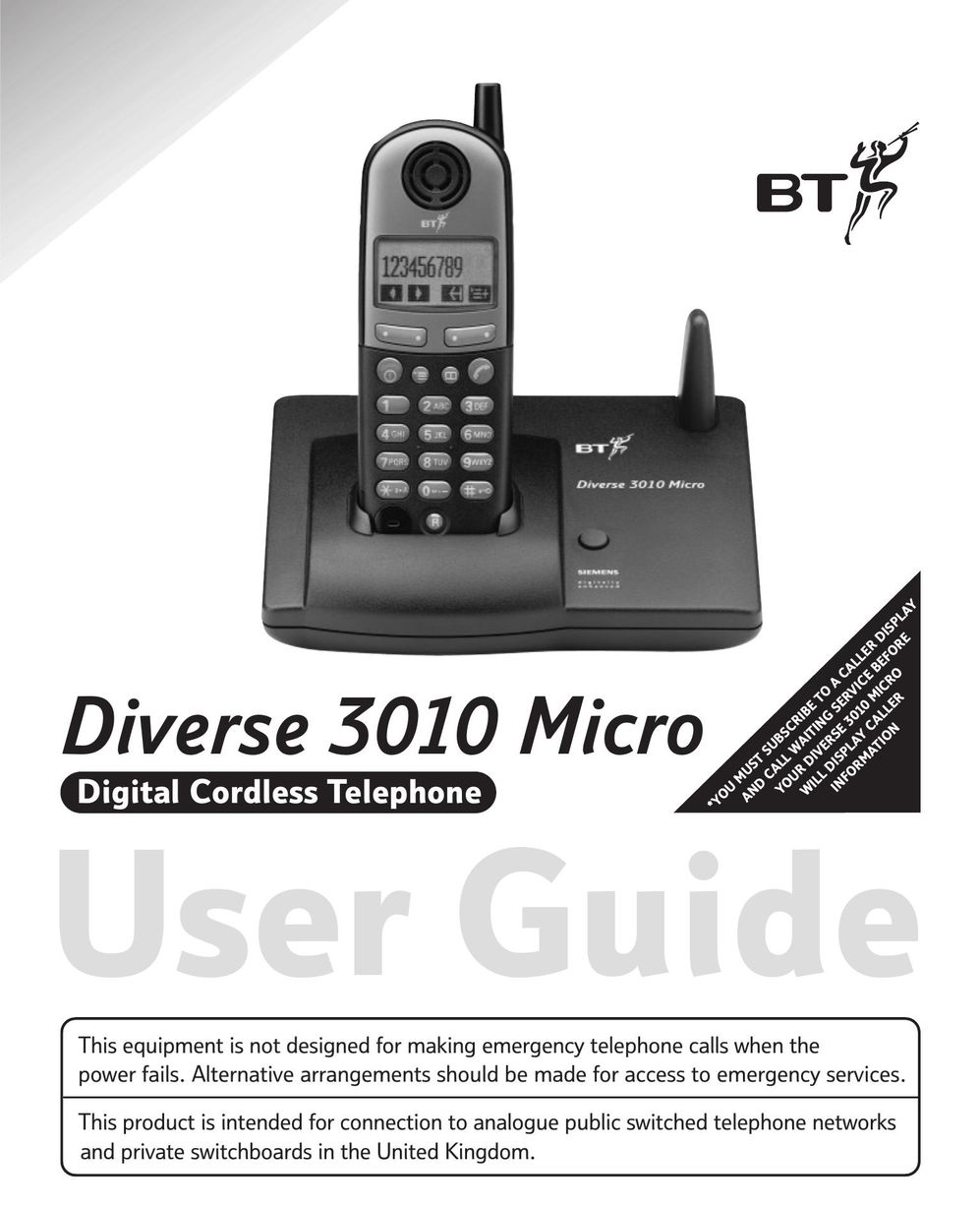 BT 3010 Cordless Telephone User Manual