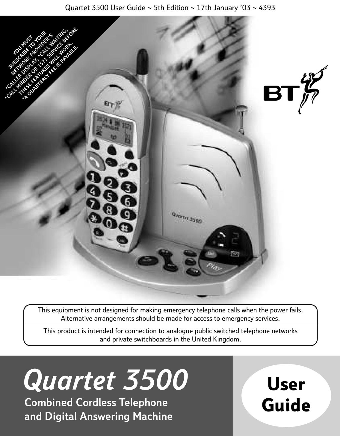 BT 3500 Cordless Telephone User Manual