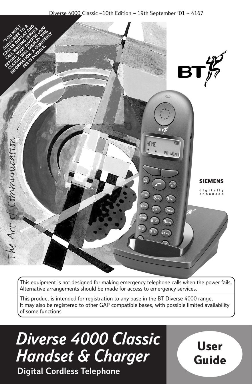 BT 4000 Classic Cordless Telephone User Manual