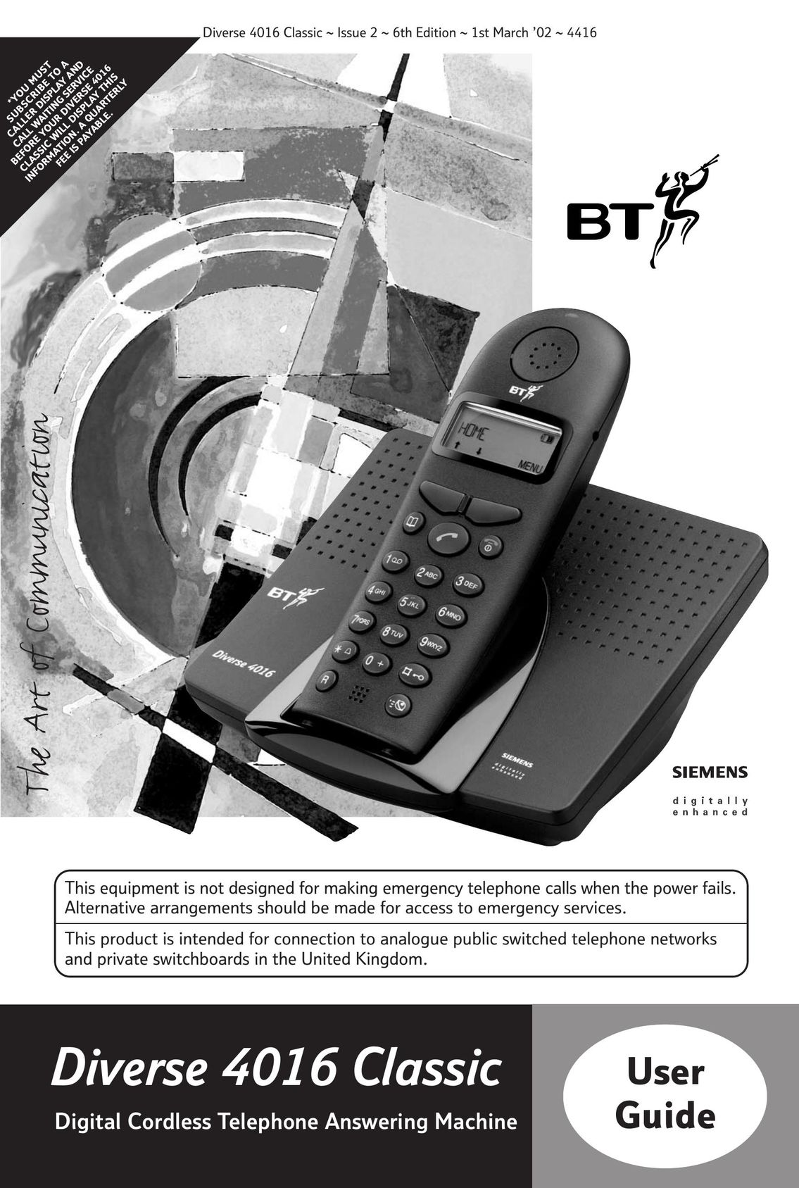 BT 4016 Classic Cordless Telephone User Manual