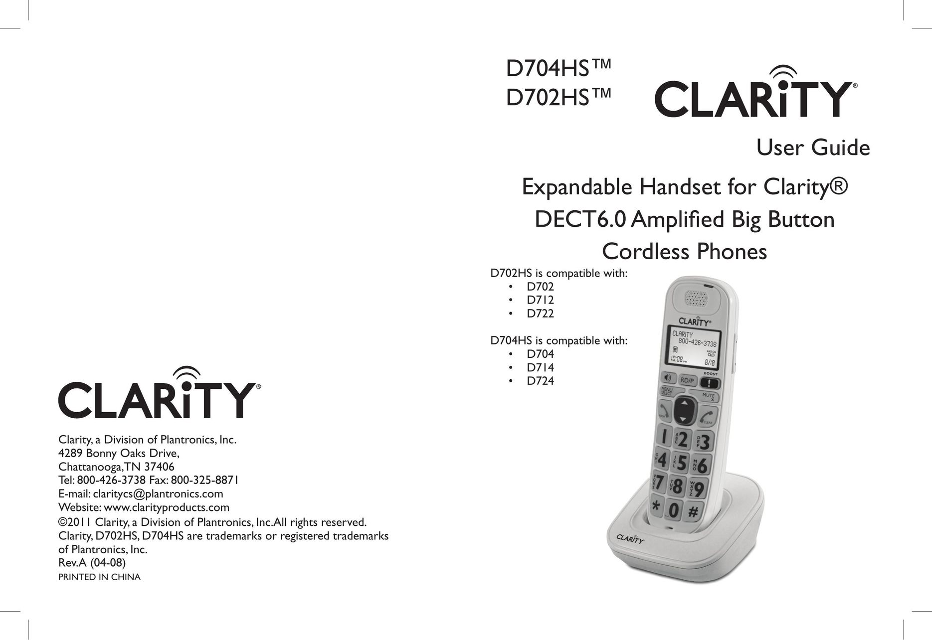 Clarity D702HS Cordless Telephone User Manual