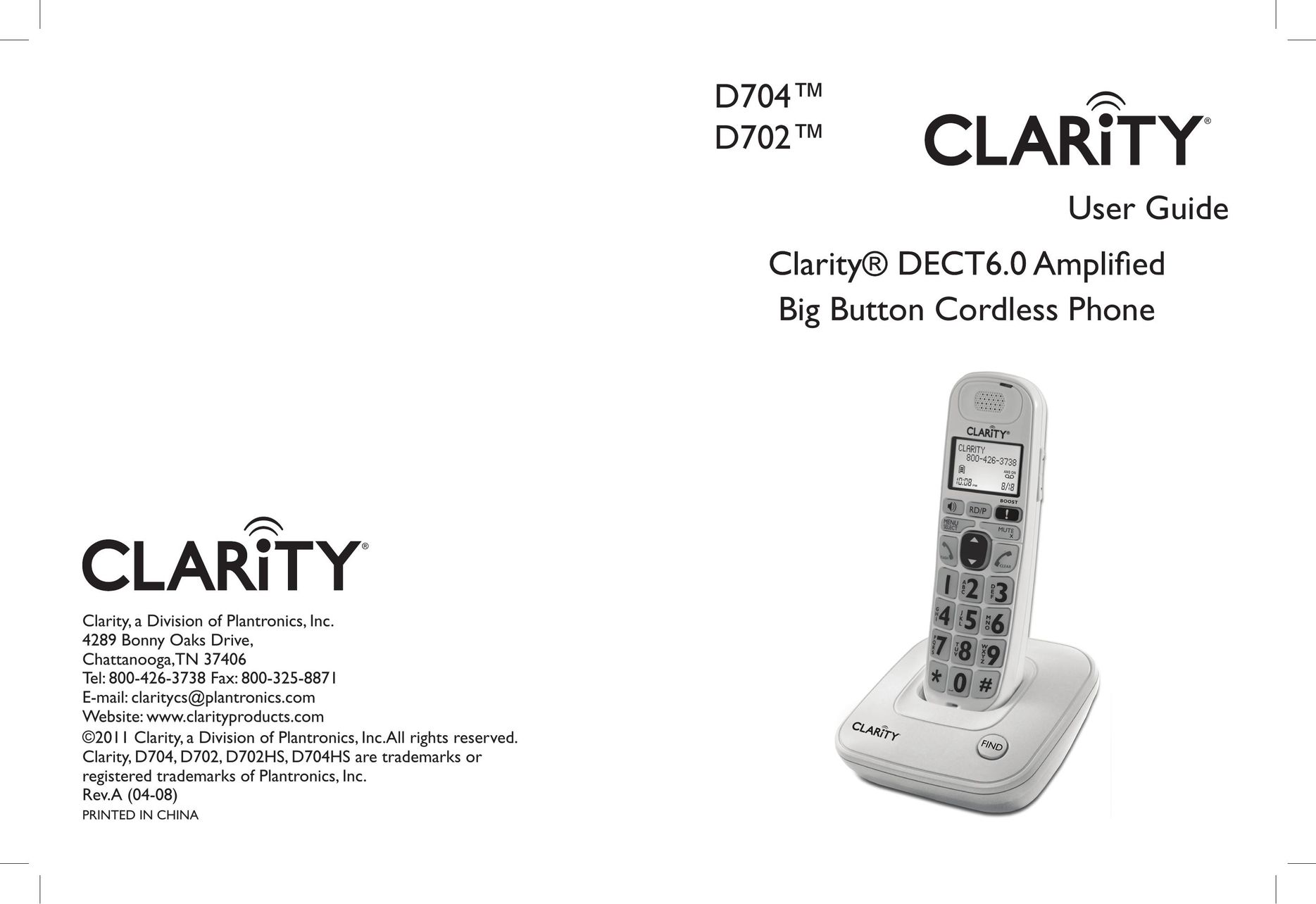Clarity D704 Cordless Telephone User Manual