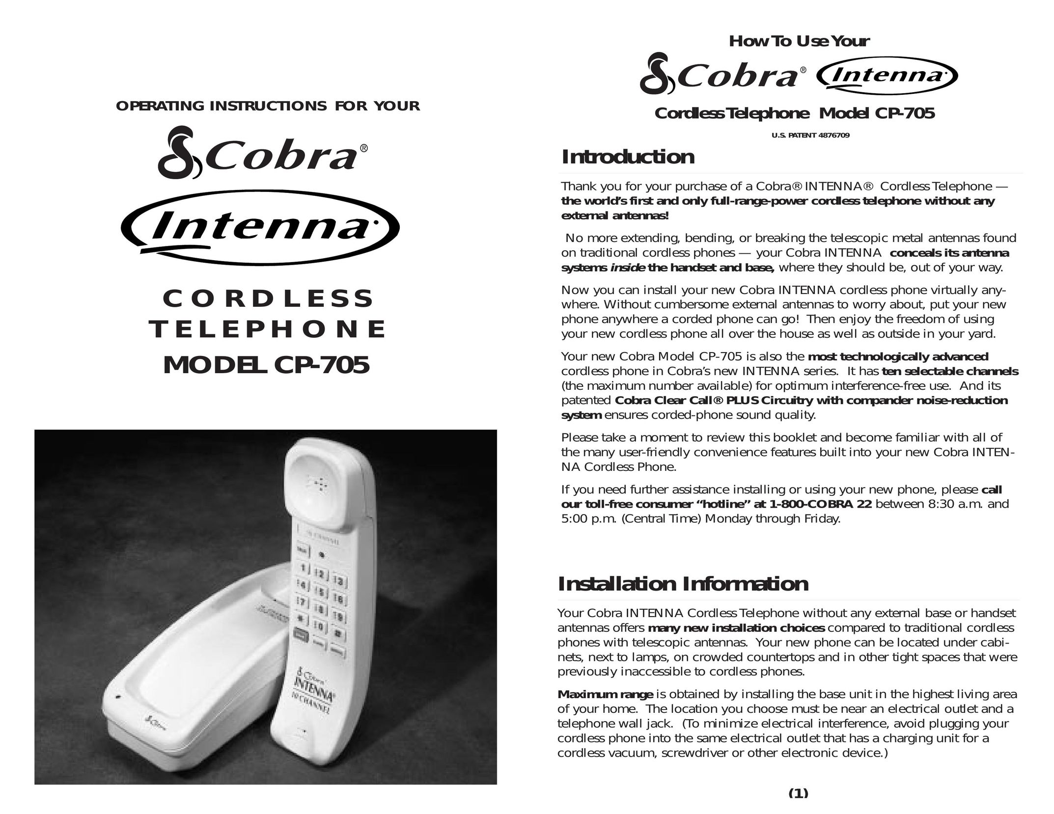 Cobra Electronics CP-705 Cordless Telephone User Manual