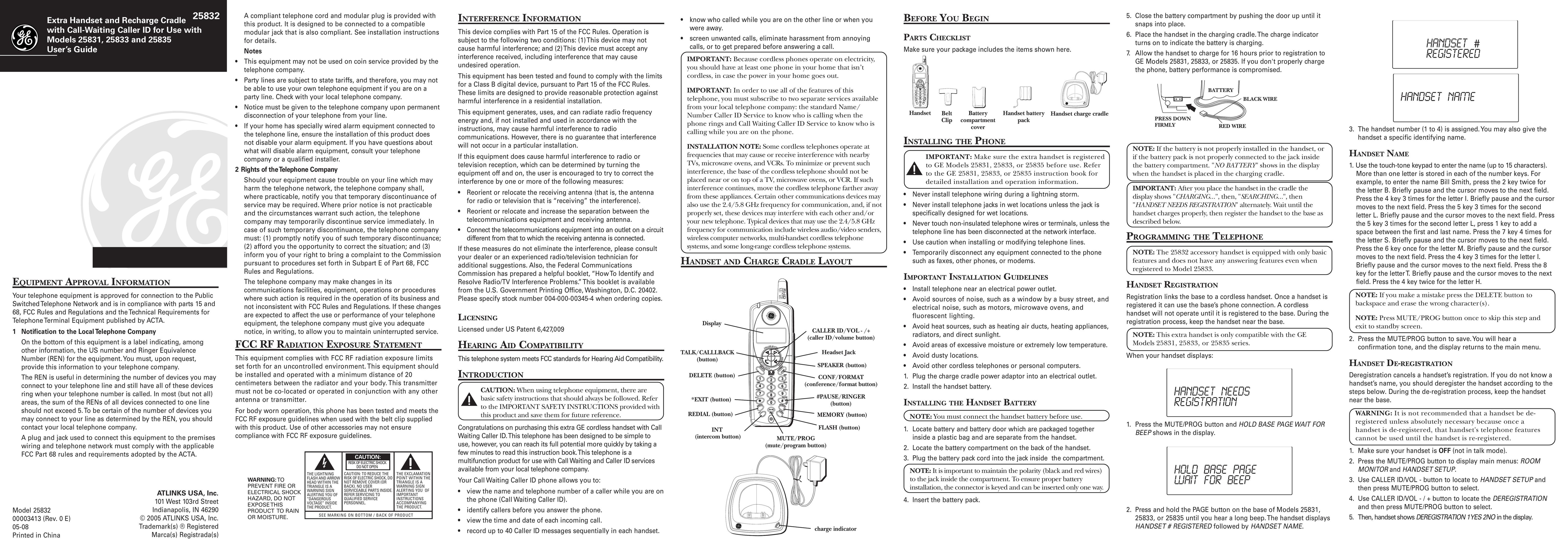 GE 00003413 Cordless Telephone User Manual