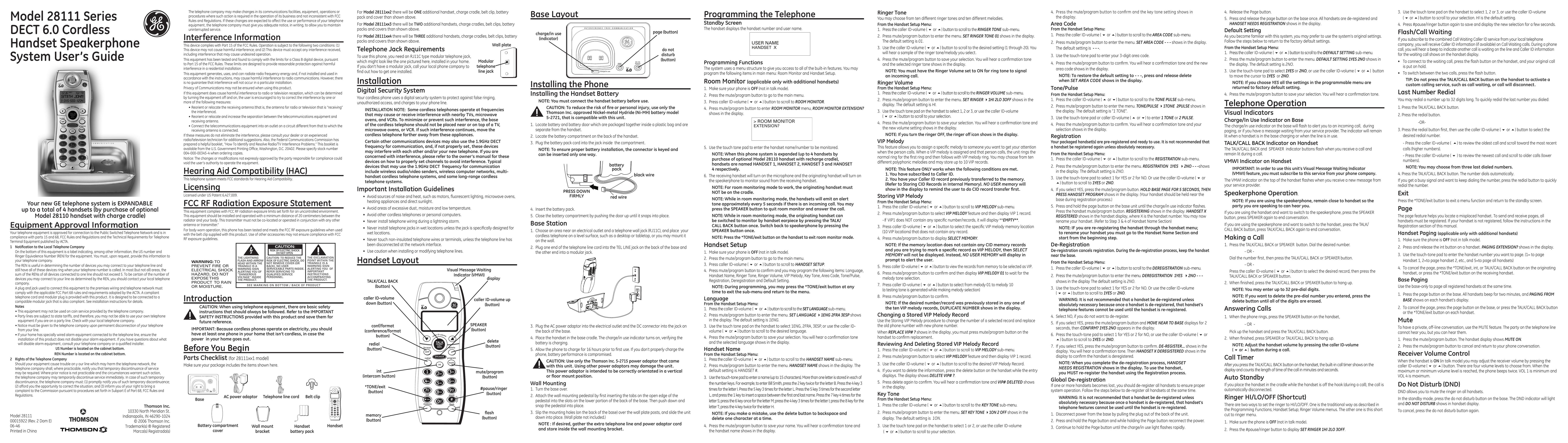 GE 00015922 Cordless Telephone User Manual