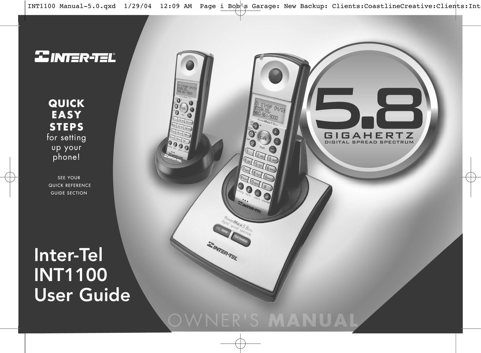 Inter-Tel INT1100 Cordless Telephone User Manual