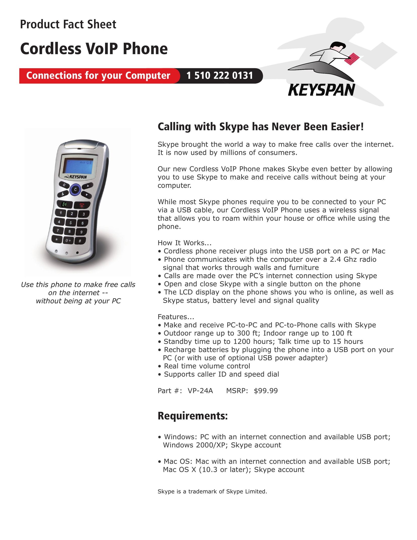 Keyspan Cordless VoIP Phone Cordless Telephone User Manual