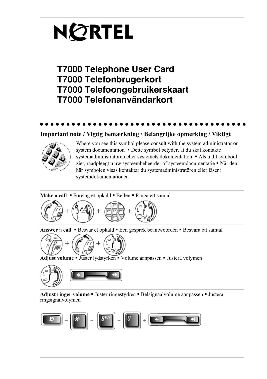 Nortel Networks T7000 Cordless Telephone User Manual