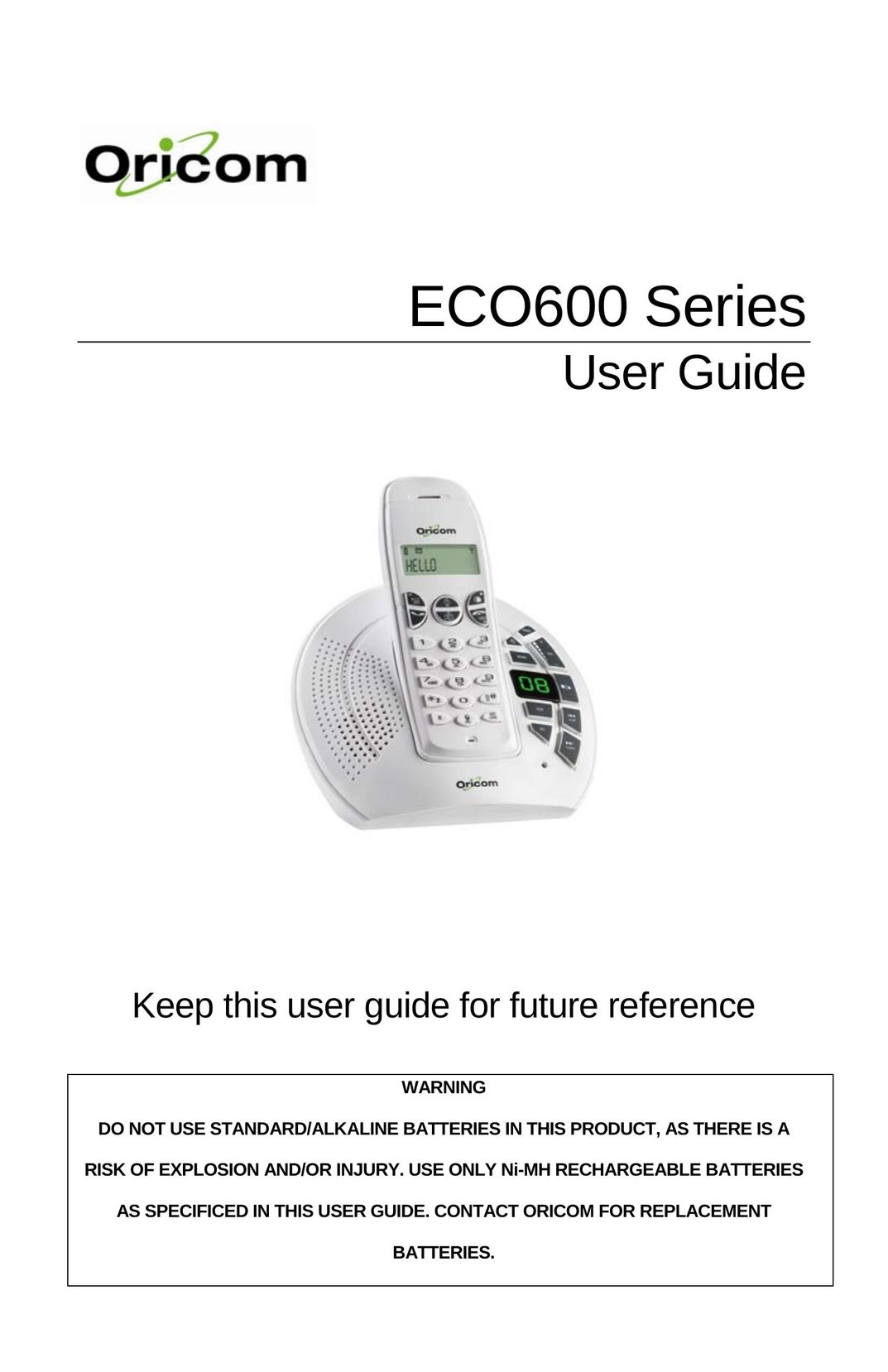 Oricom ECO600 Cordless Telephone User Manual