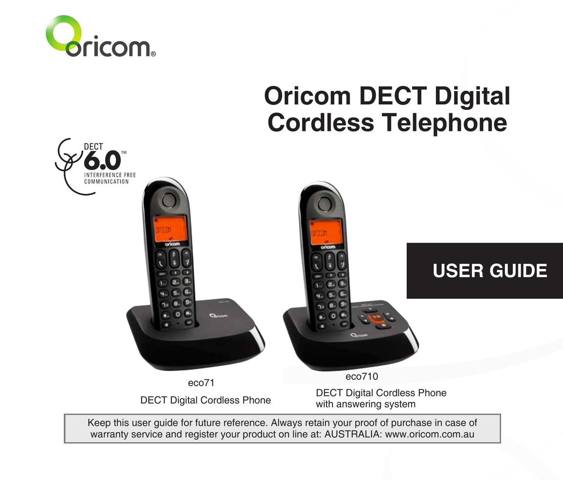 Oricom ECO71 Cordless Telephone User Manual
