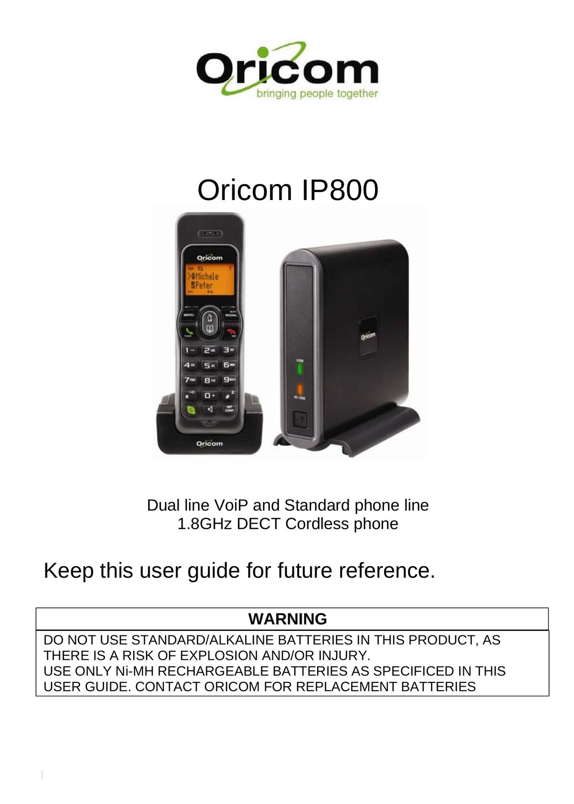 Oricom IP800 Cordless Telephone User Manual