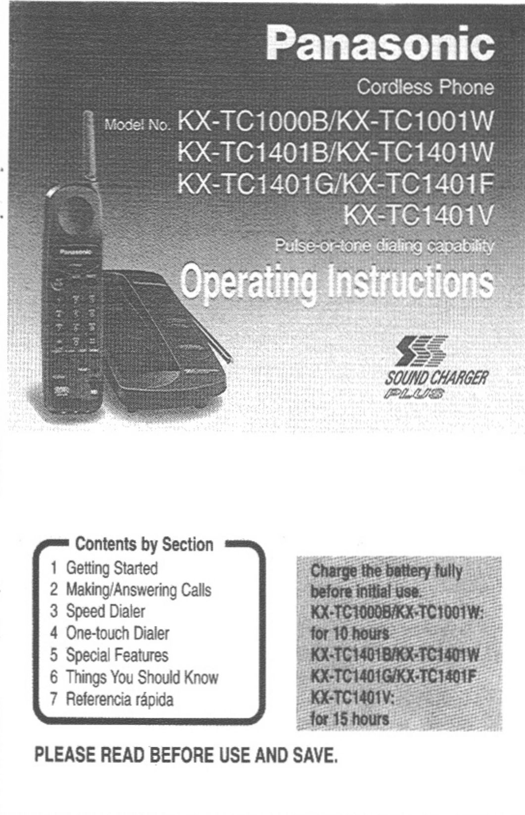 Panasonic KX-TC1000B Cordless Telephone User Manual