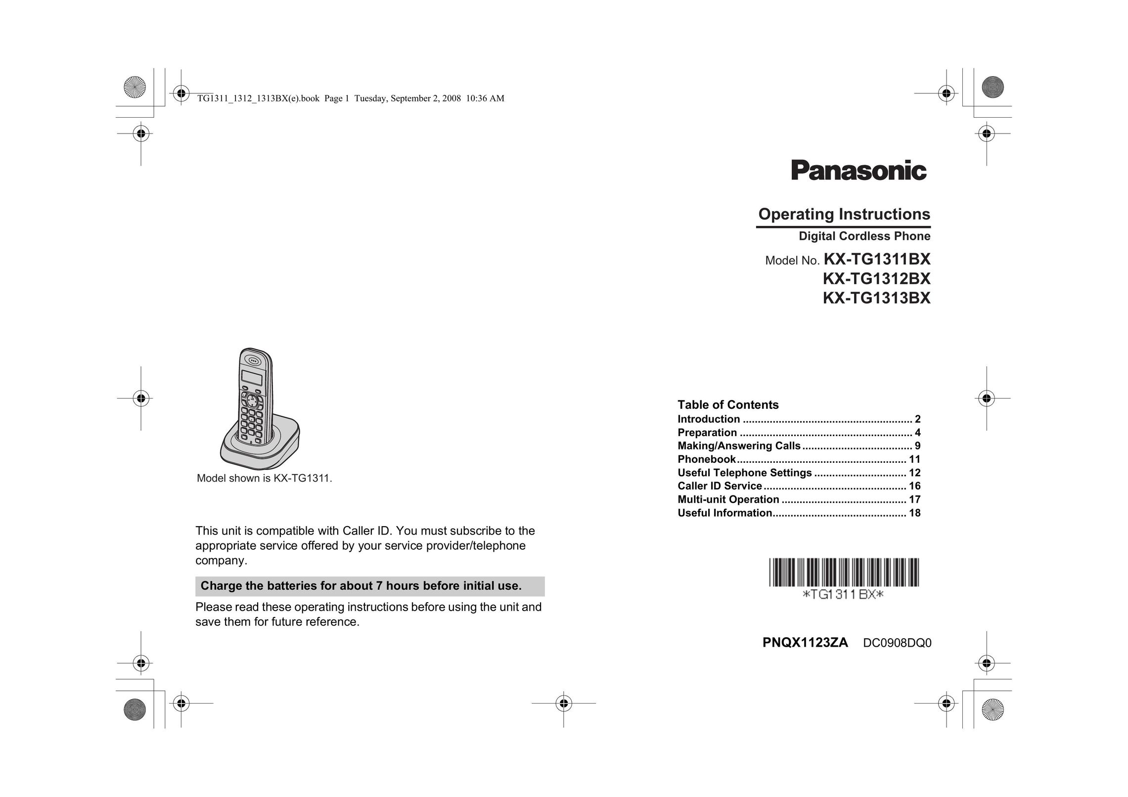 Panasonic KX-TG1311BX Cordless Telephone User Manual