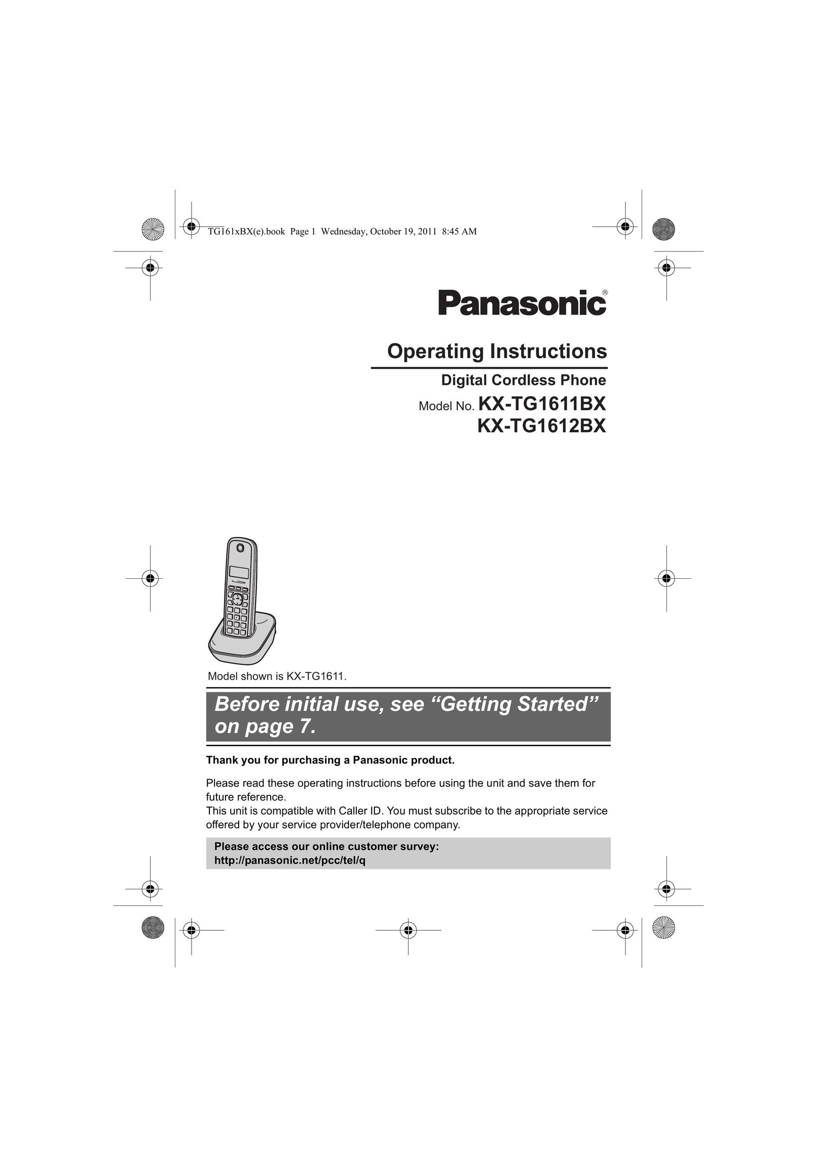 Panasonic KX-TG1611BX Cordless Telephone User Manual