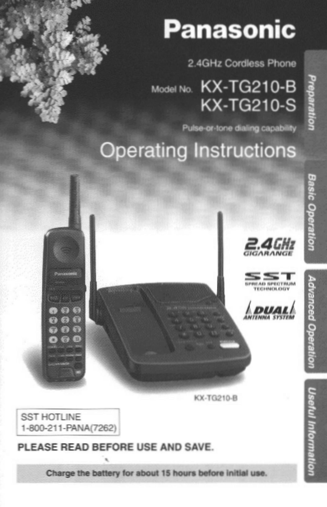 Panasonic KX-TG210-B Cordless Telephone User Manual