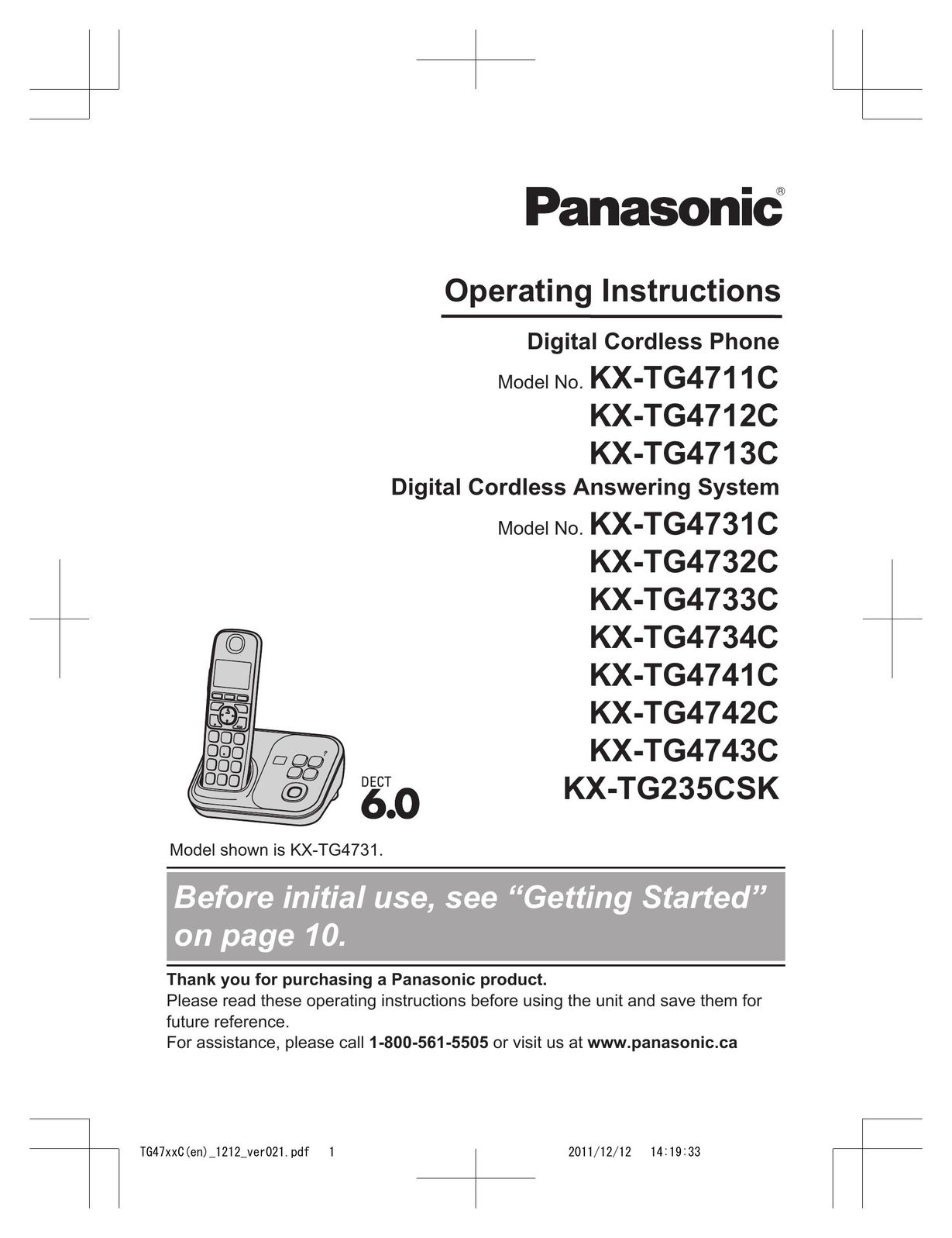Panasonic KX-TG235CSK Cordless Telephone User Manual